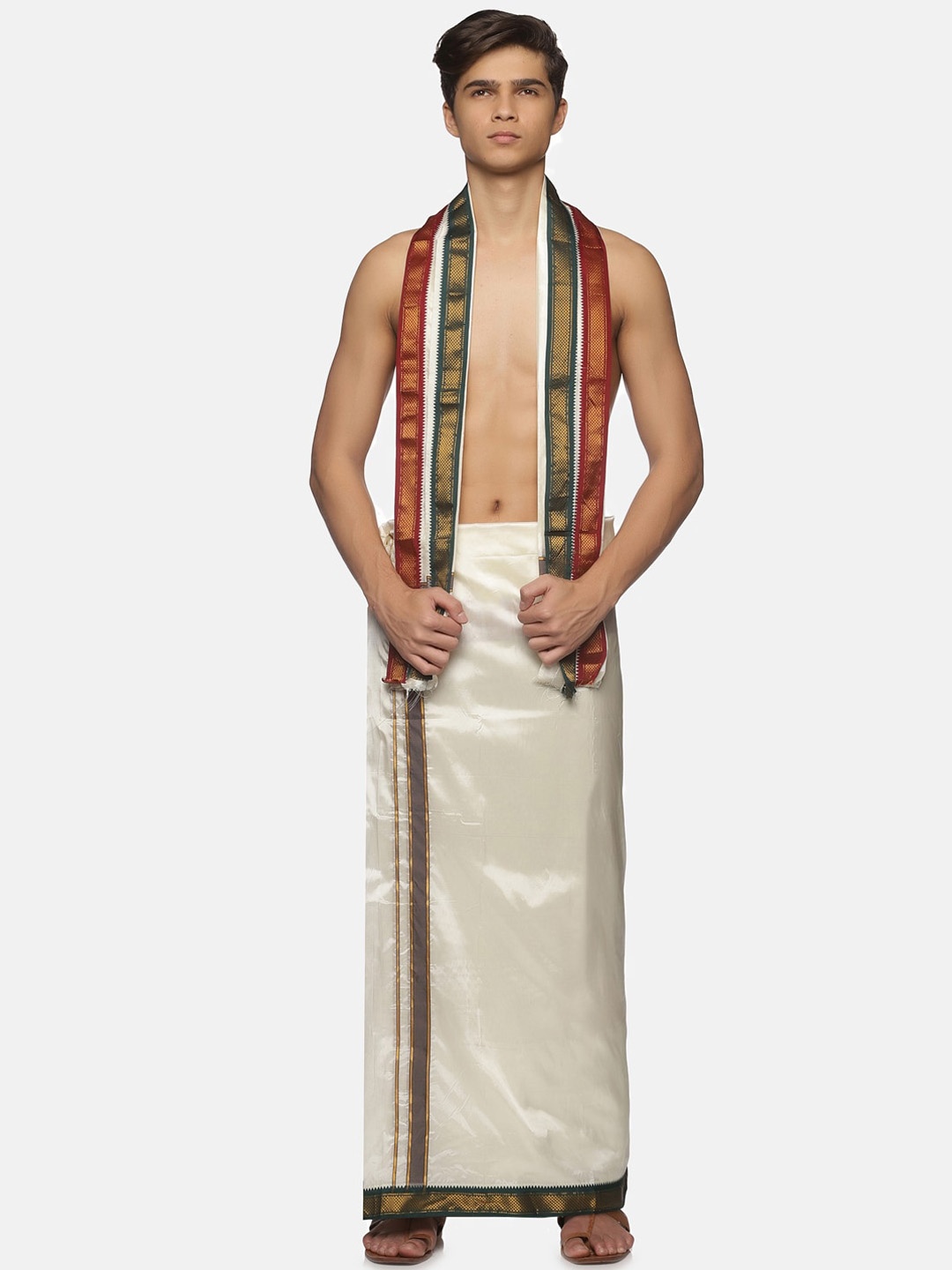 

Sethukrishna Men Cream-Coloured Solid Dhotis