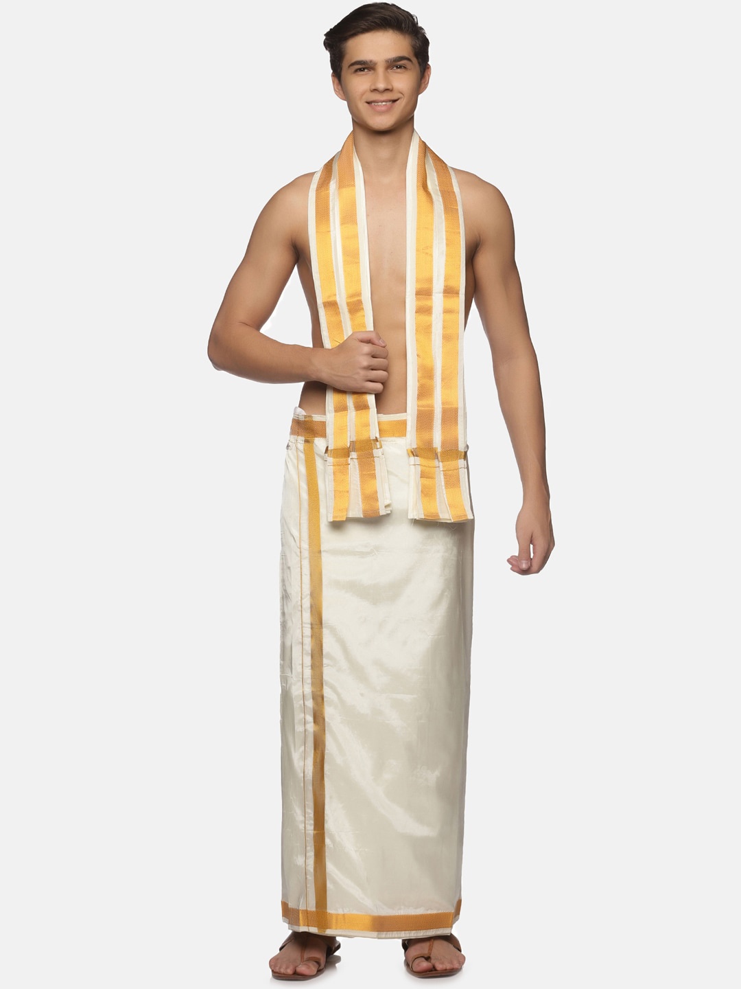 

Sethukrishna Men Cream-Coloured Solid Dhotis