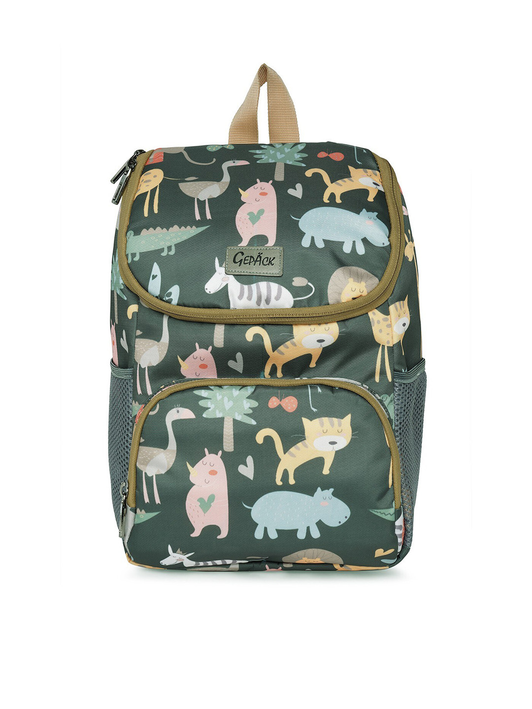 

GEPACK Unisex Kids Olive Jungle Animal Print School Backpack
