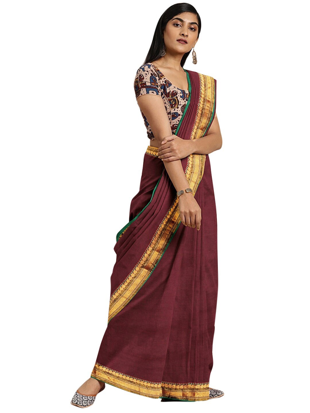 

KALINI Maroon & Golden Zari Pure Cotton Venkatgiri Saree