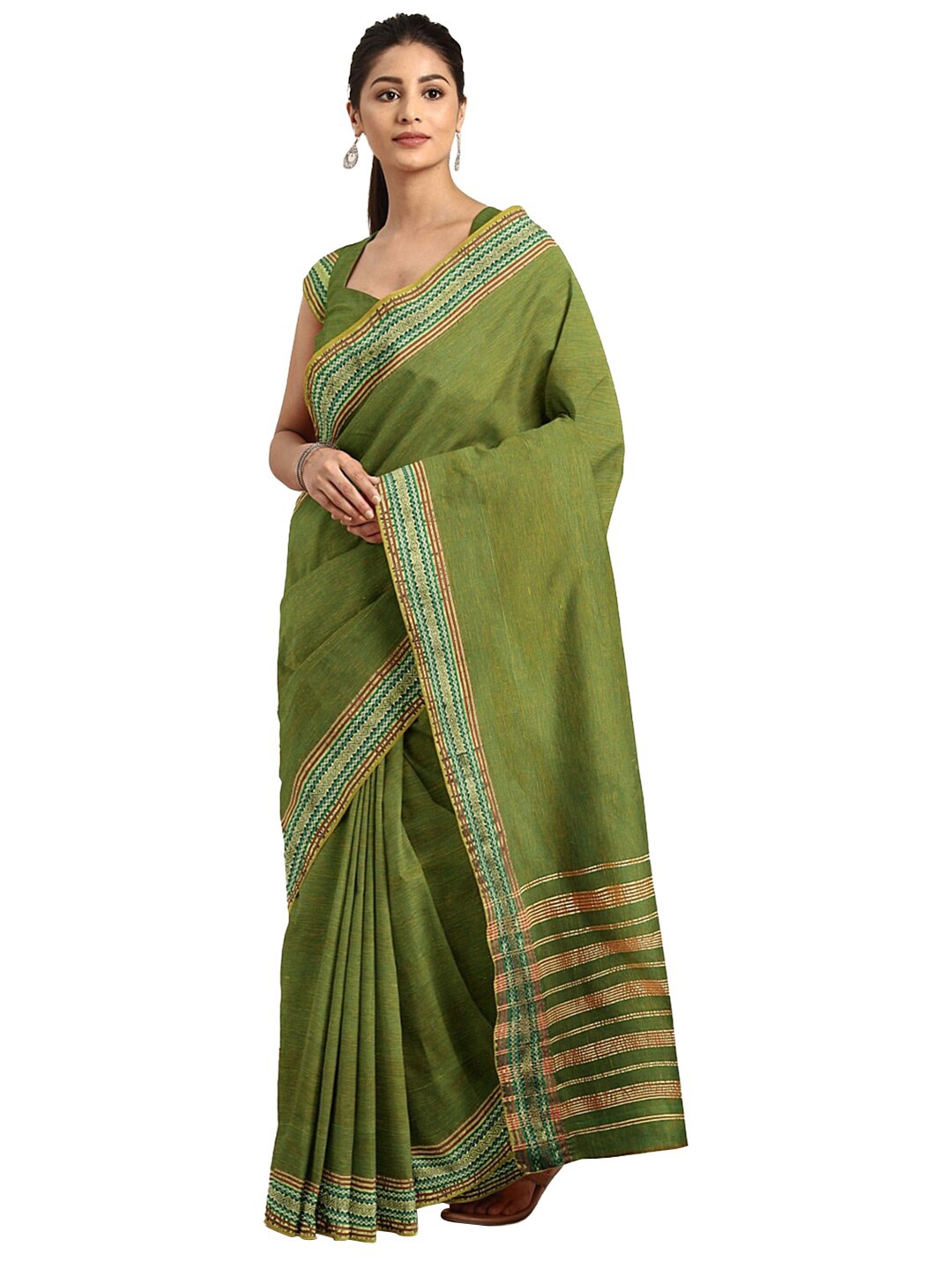 

KALINI Green & Golden Pure Cotton Venkatgiri Saree