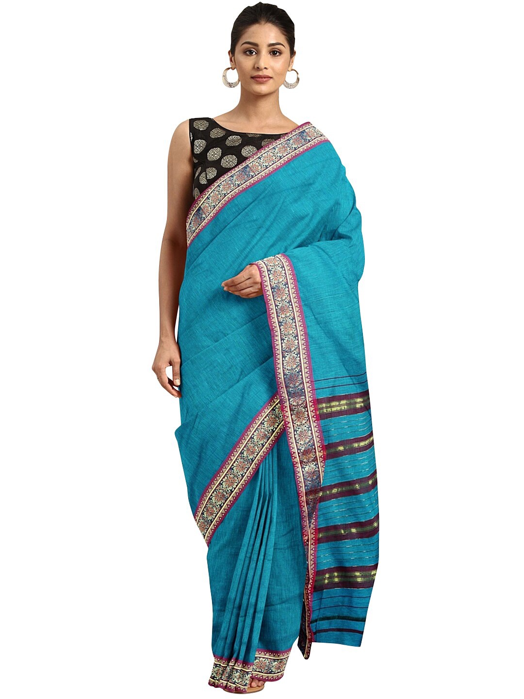

KALINI Blue & Pink Pure Cotton Venkatgiri Saree