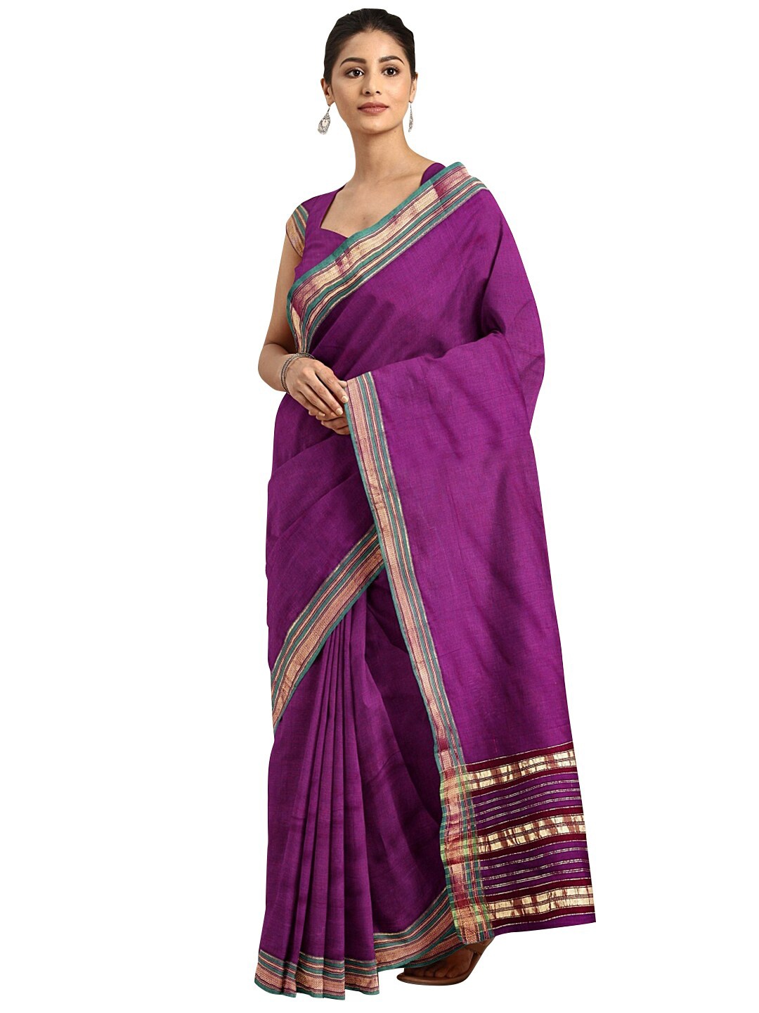 

KALINI Purple & Gold-Toned Zari Pure Cotton Venkatgiri Saree