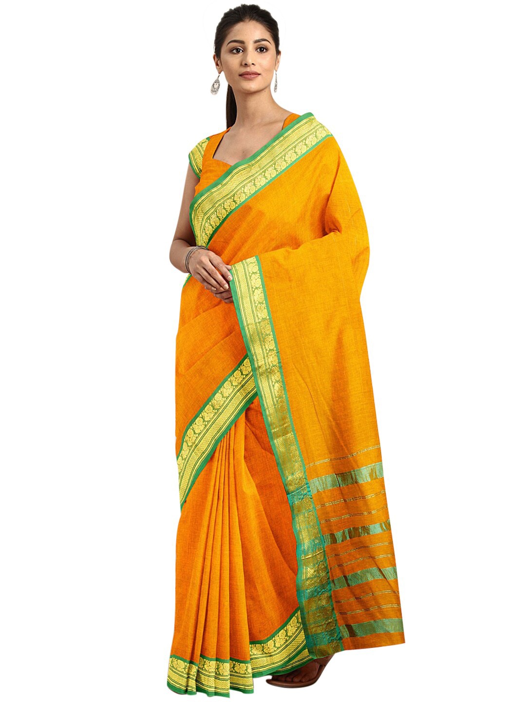 

KALINI Gold-Toned & Green Pure Cotton Venkatgiri Saree