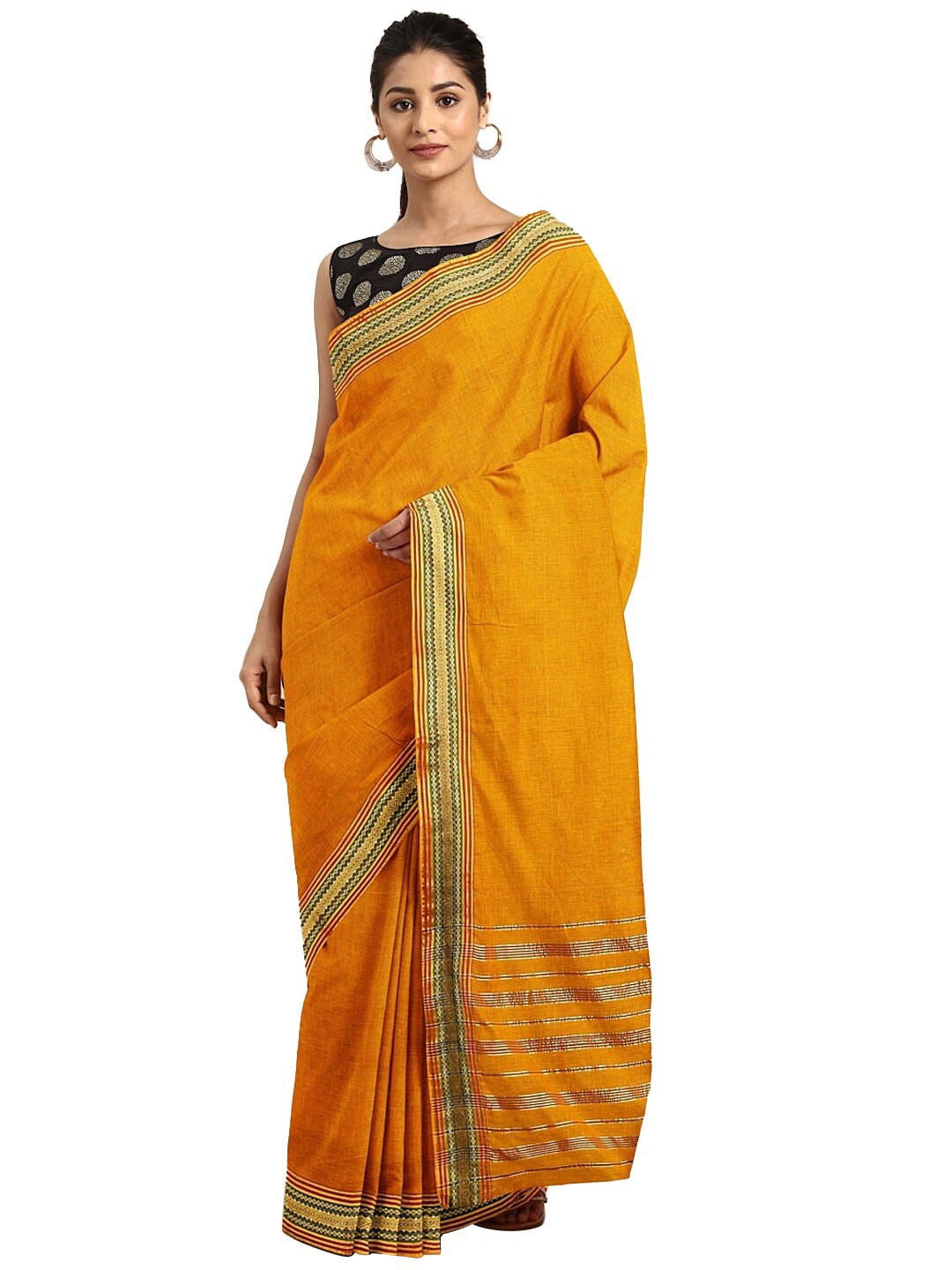

KALINI Golden & Green Pure Cotton Venkatgiri Saree, Gold