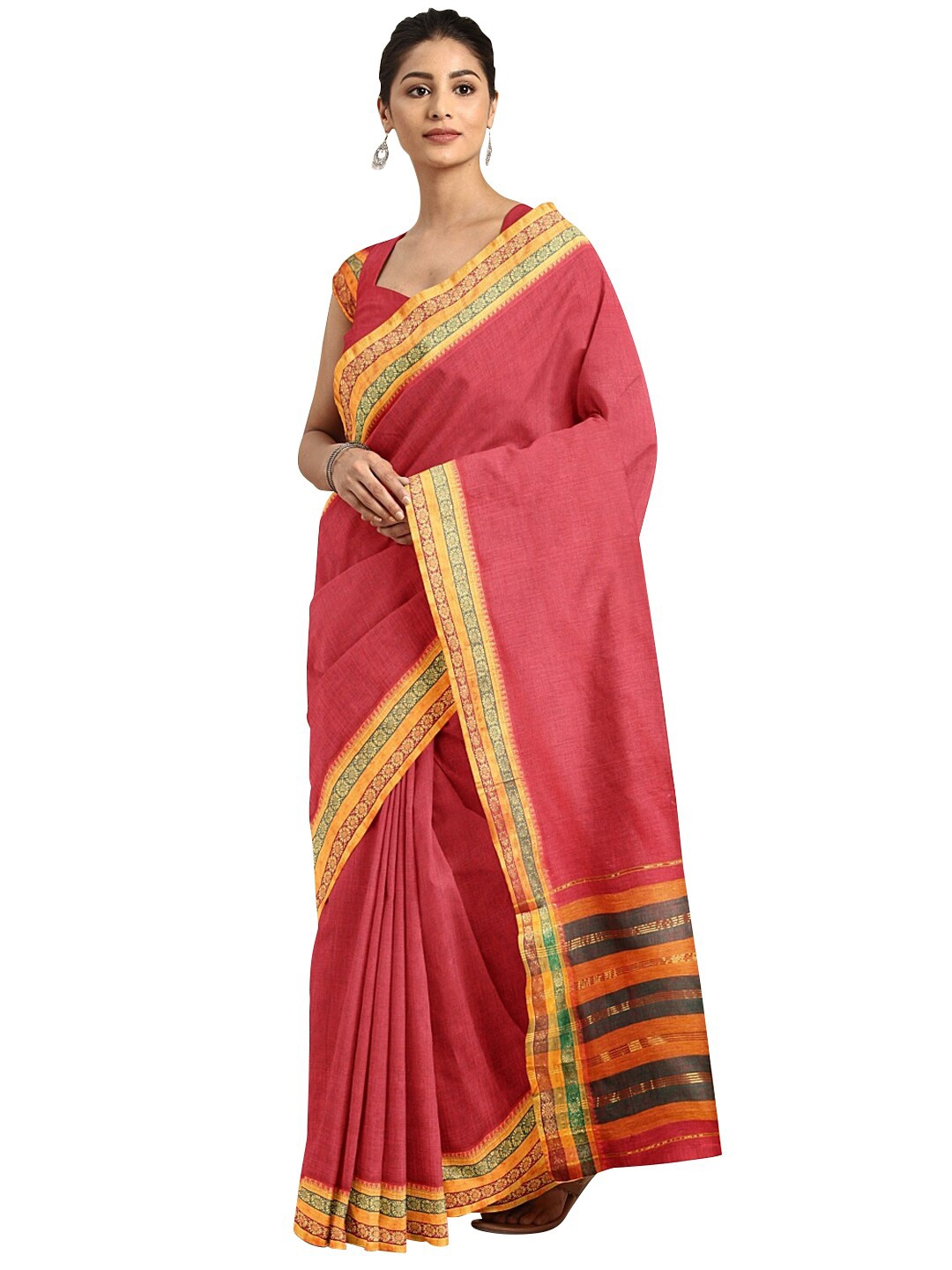 

KALINI Red & Gold-Toned Zari Pure Cotton Venkatgiri Saree