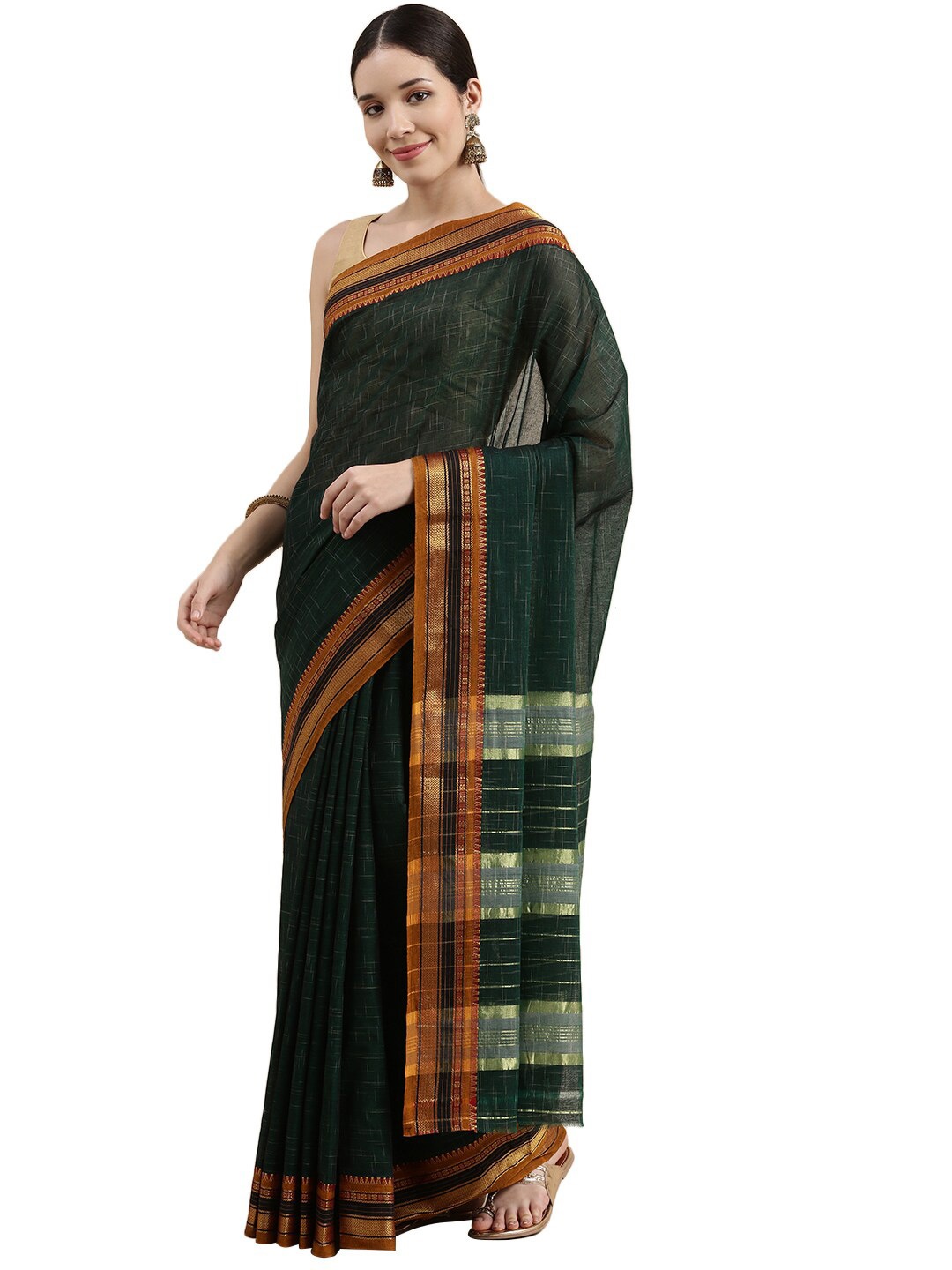 

KALINI Green & Golden Pure Cotton Venkatgiri Saree
