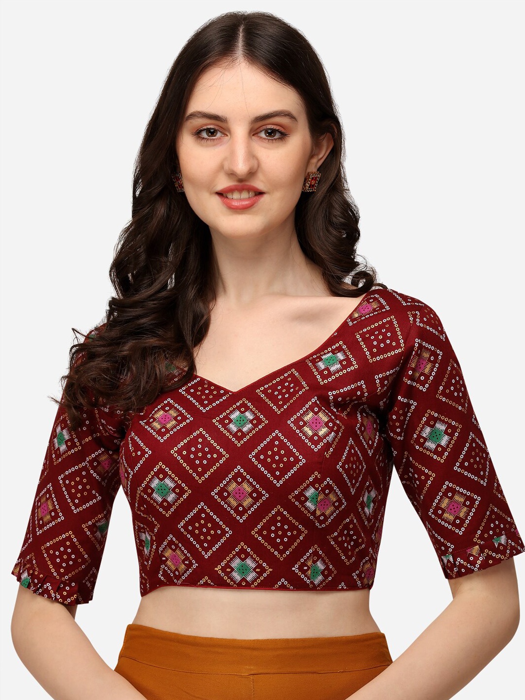 

Fab Dadu Women Maroon & White Printed Saree Blouse