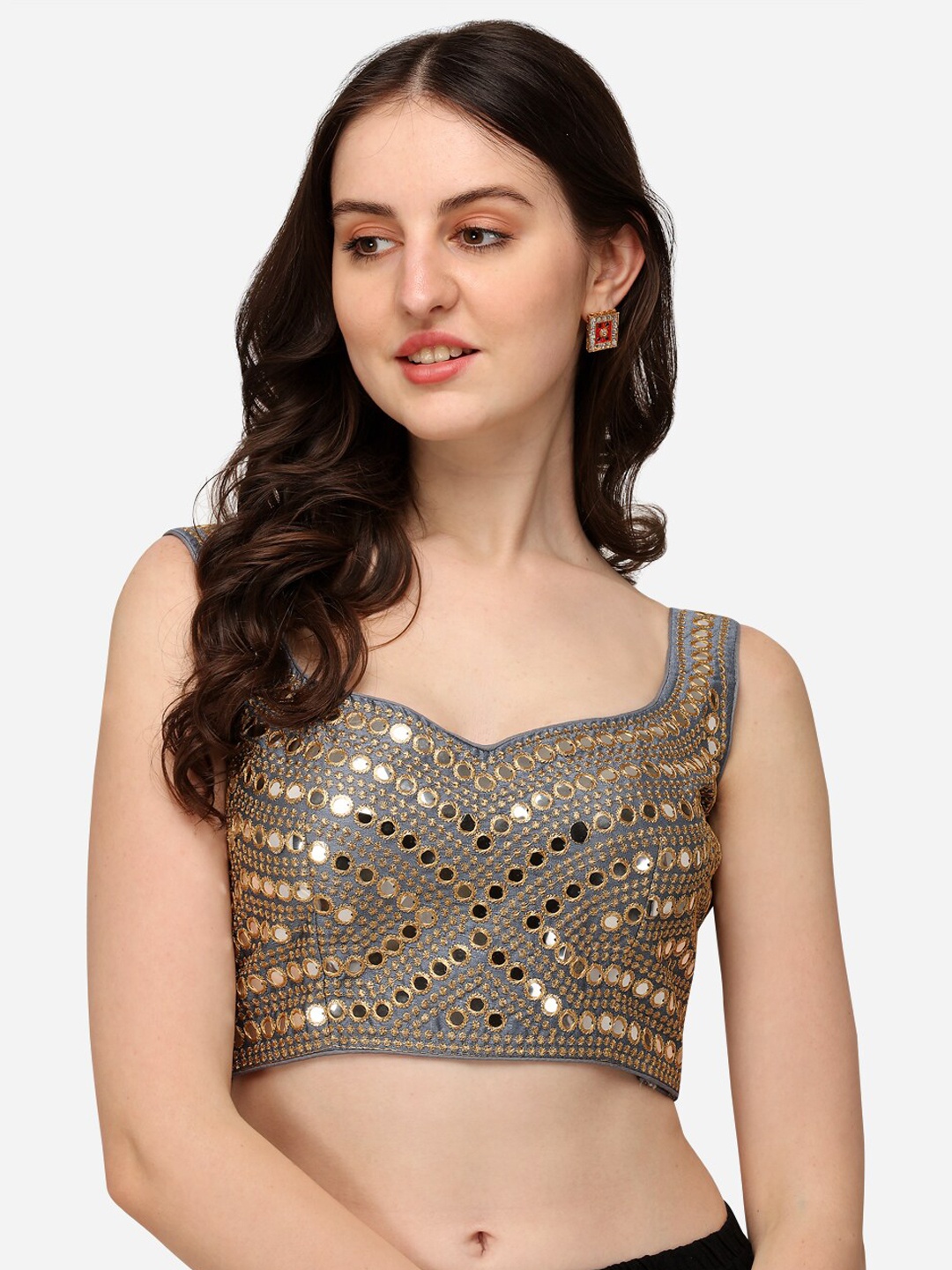 

Fab Dadu Women Grey Embroidered Saree Blouse