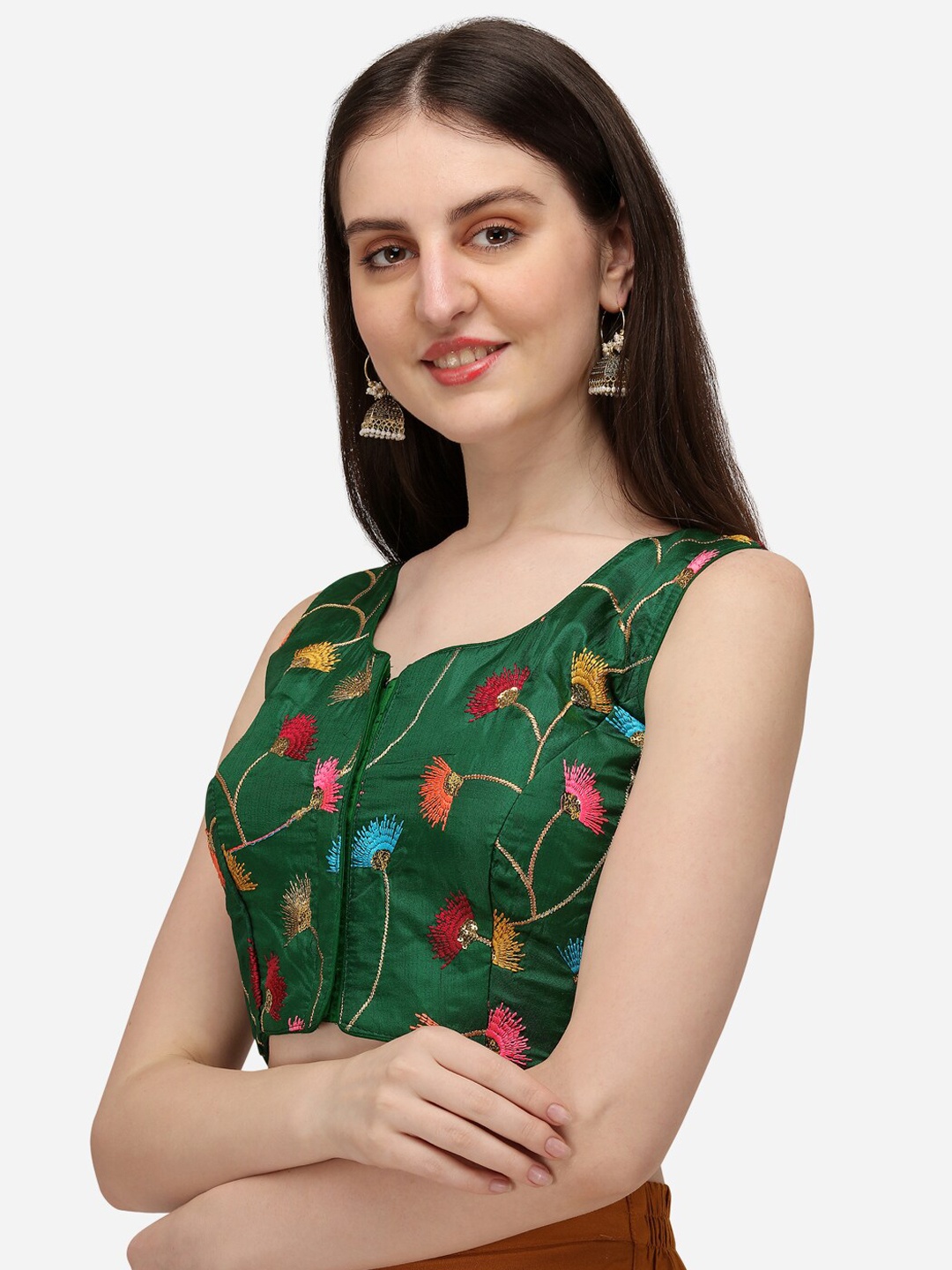 

Fab Dadu Women Green & Golden Embroidered Saree Blouse