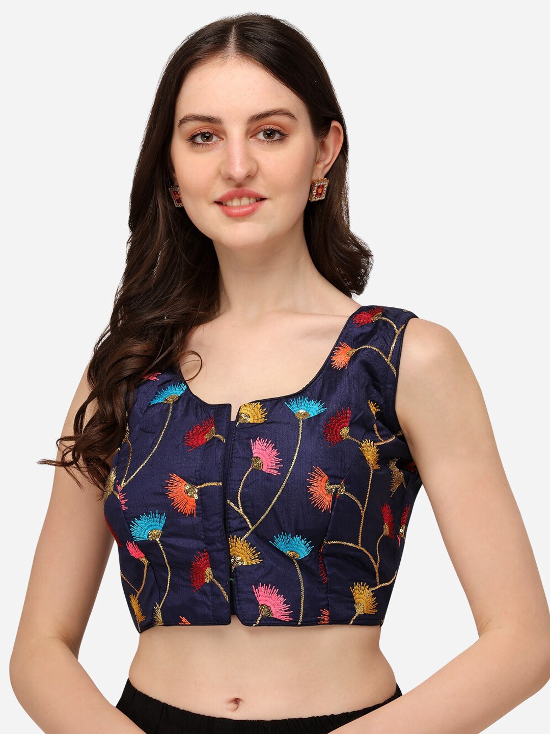 

Fab Dadu Women Navy Blue Embroidered Saree Blouse