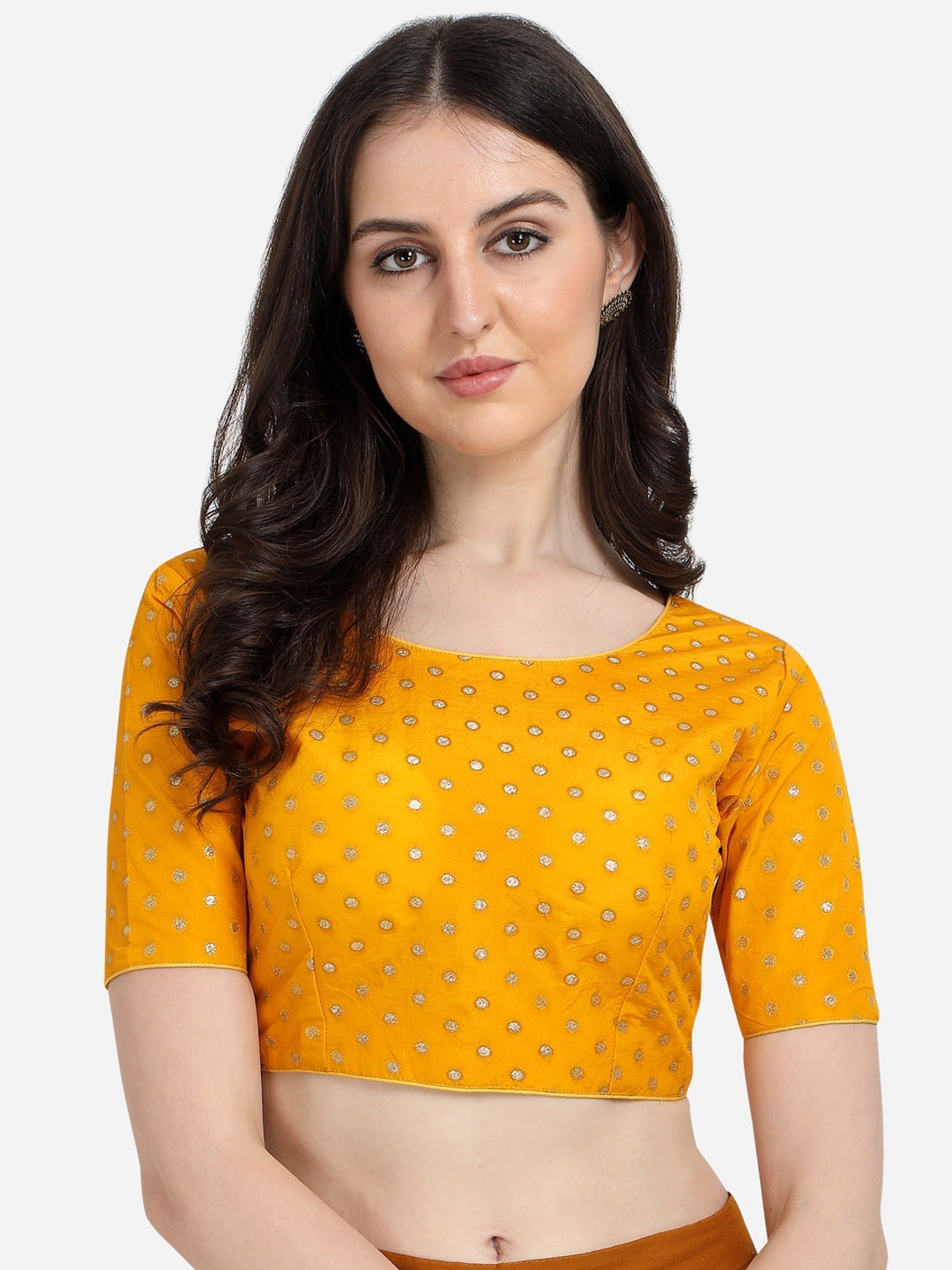 

Fab Dadu Women Yellow & Silver Woven Design Saree Blouse