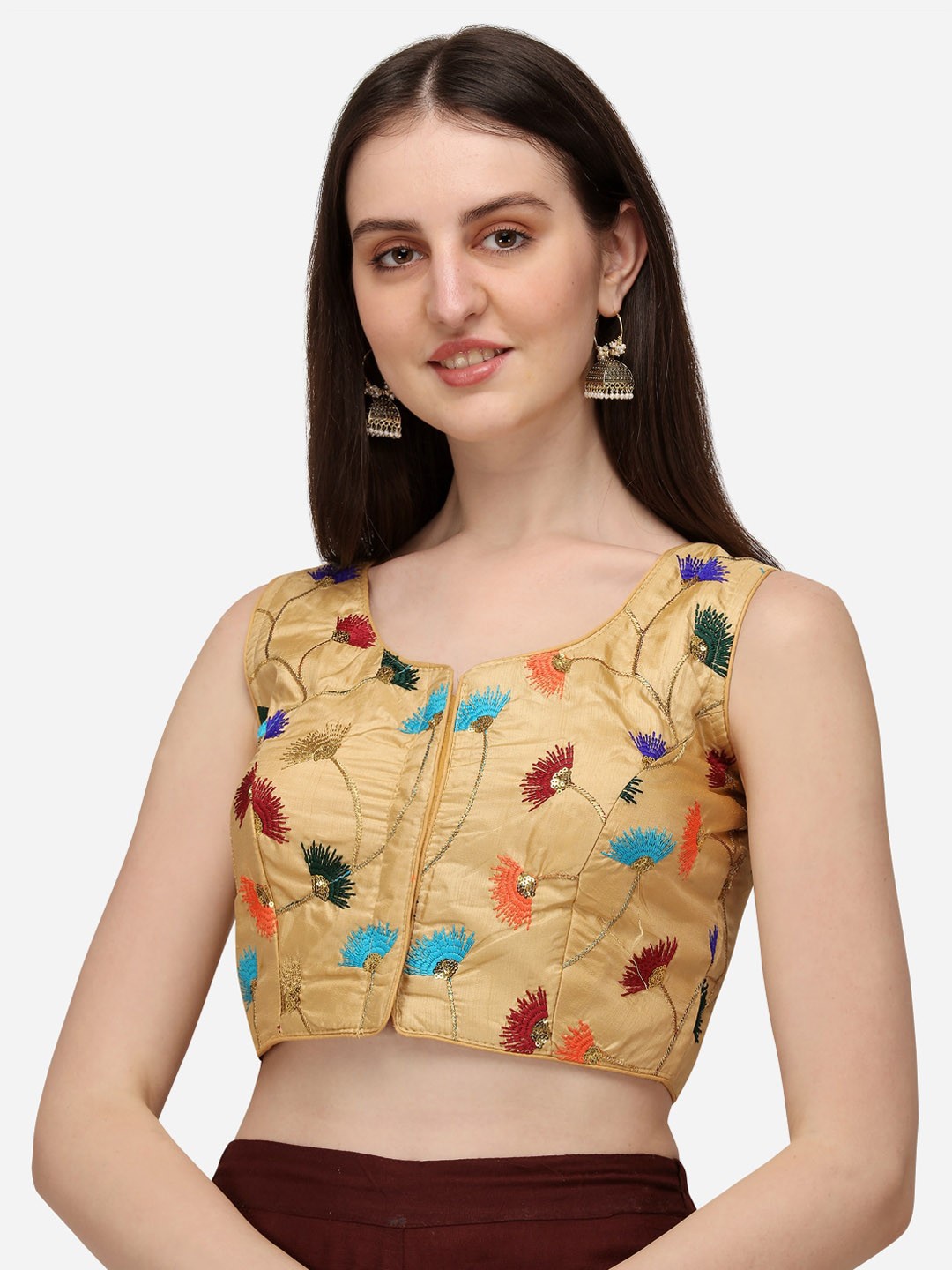 

Fab Dadu Women Beige & Blue Embroidered Saree Blouse
