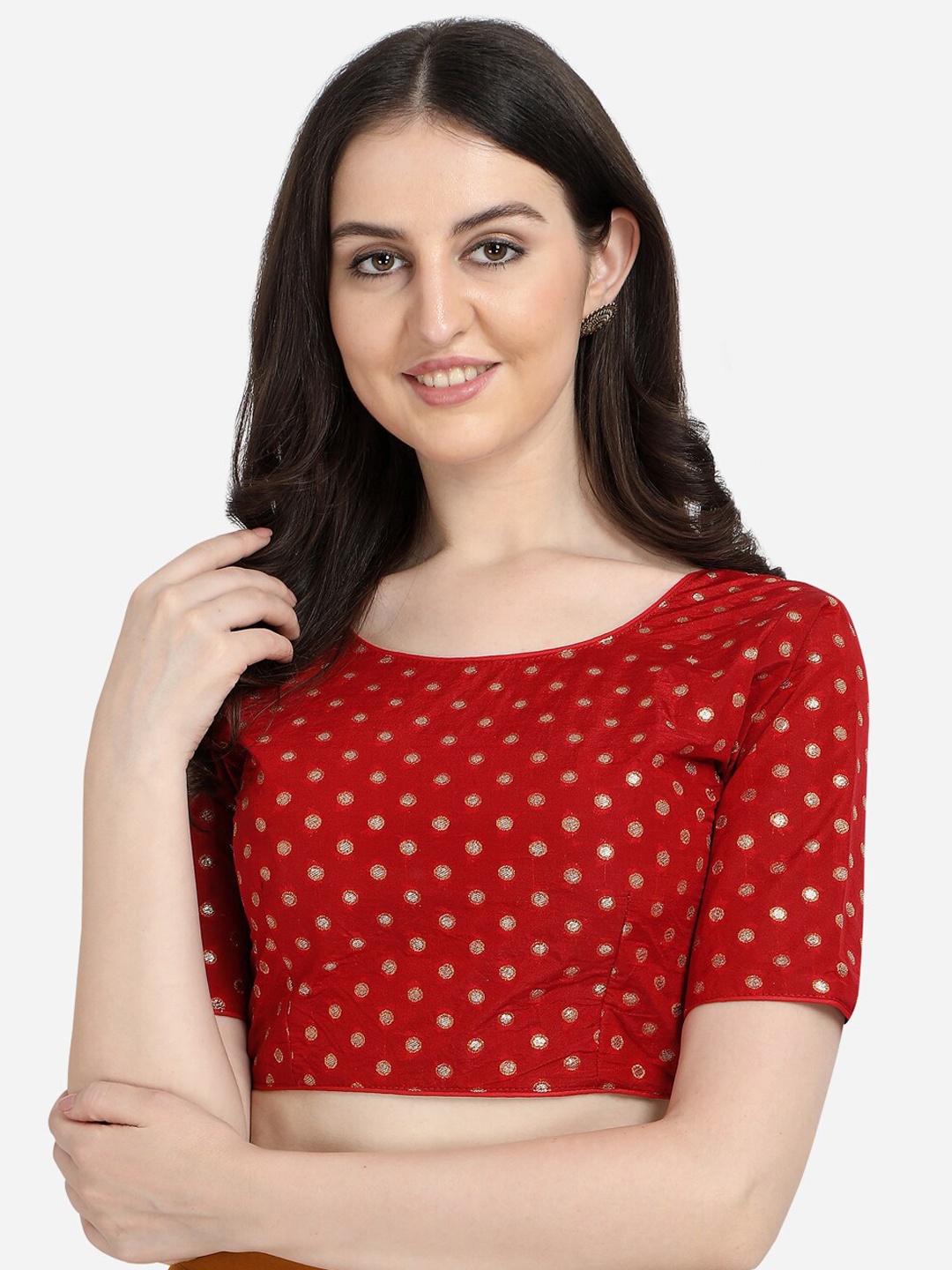 

Fab Dadu Women Red Woven Designed Jacquard Saree Blouse