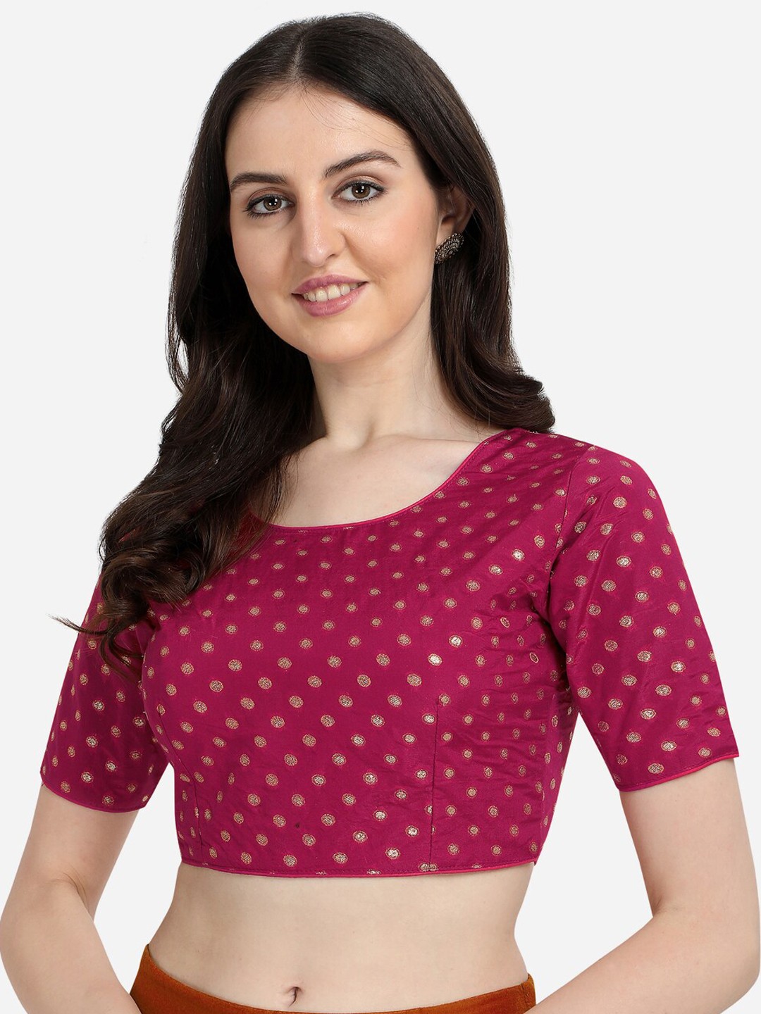 

Fab Dadu Pink & Gold-Coloured Woven Design Saree Blouse