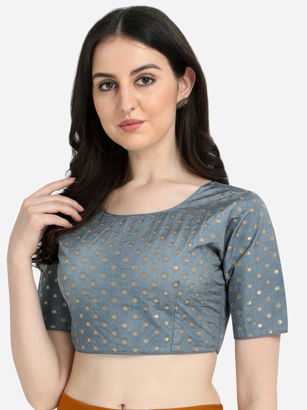 

Fab Dadu Grey & Golden Woven Design Saree Blouse