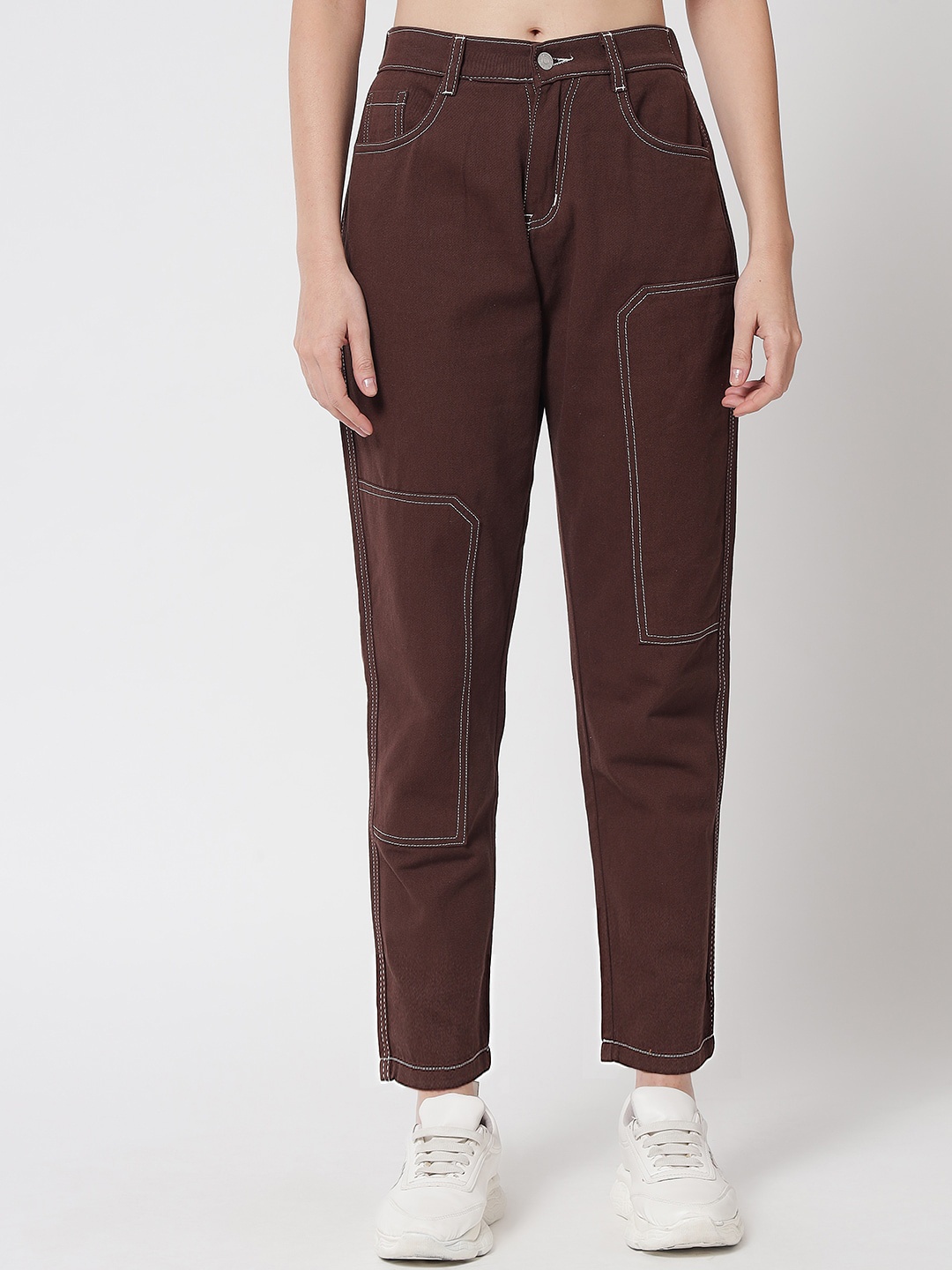 

River Of Design Jeans Women Coffee Brown Boyfriend Fit High-Rise Jeans