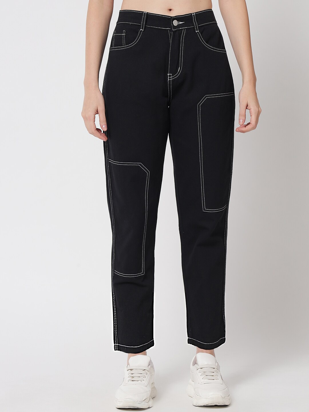 

River Of Design Jeans Women Black Boyfriend Fit High-Rise Jeans