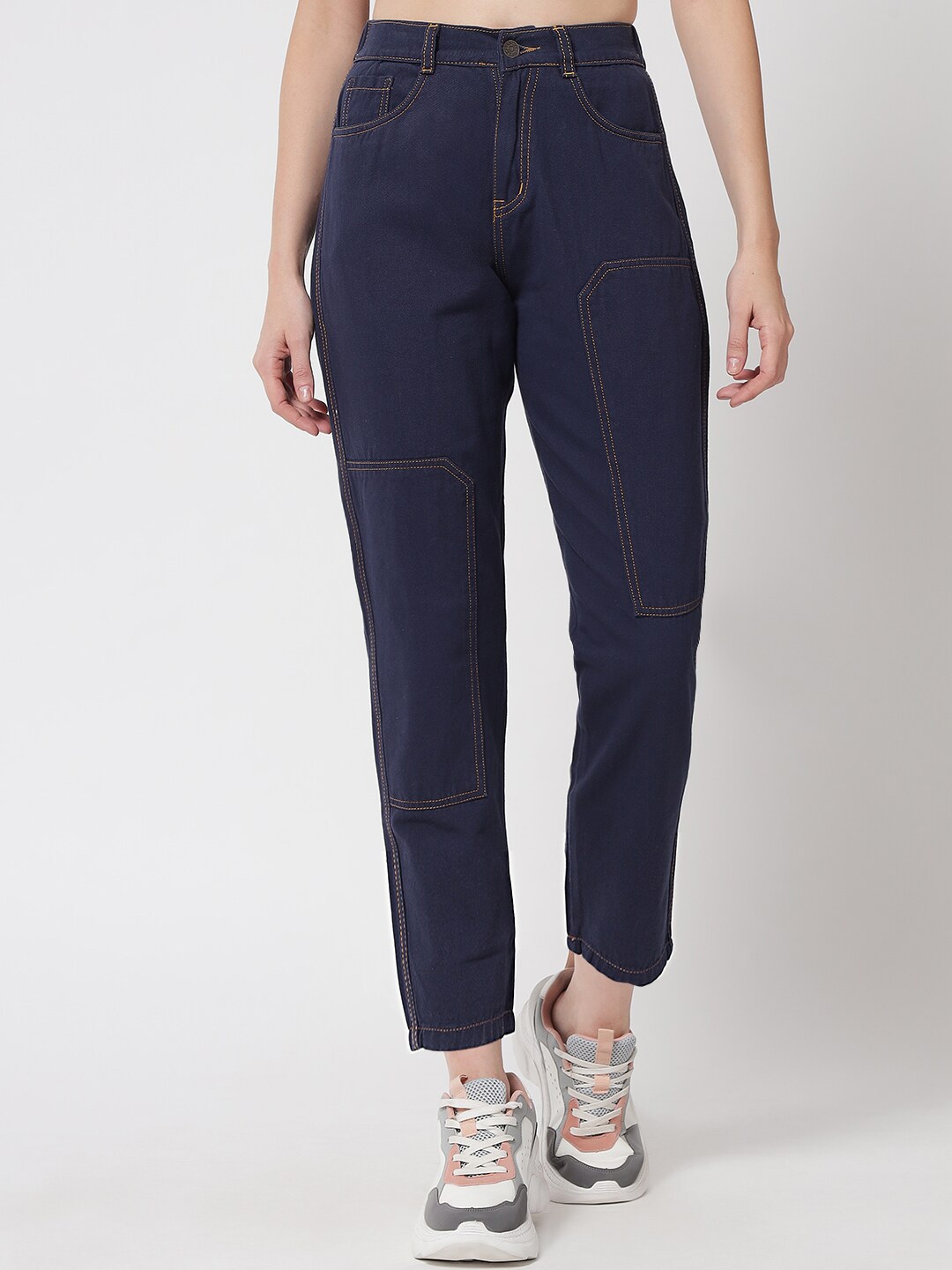 

River Of Design Jeans Women Navy Blue Boyfriend Fit High-Rise Jeans