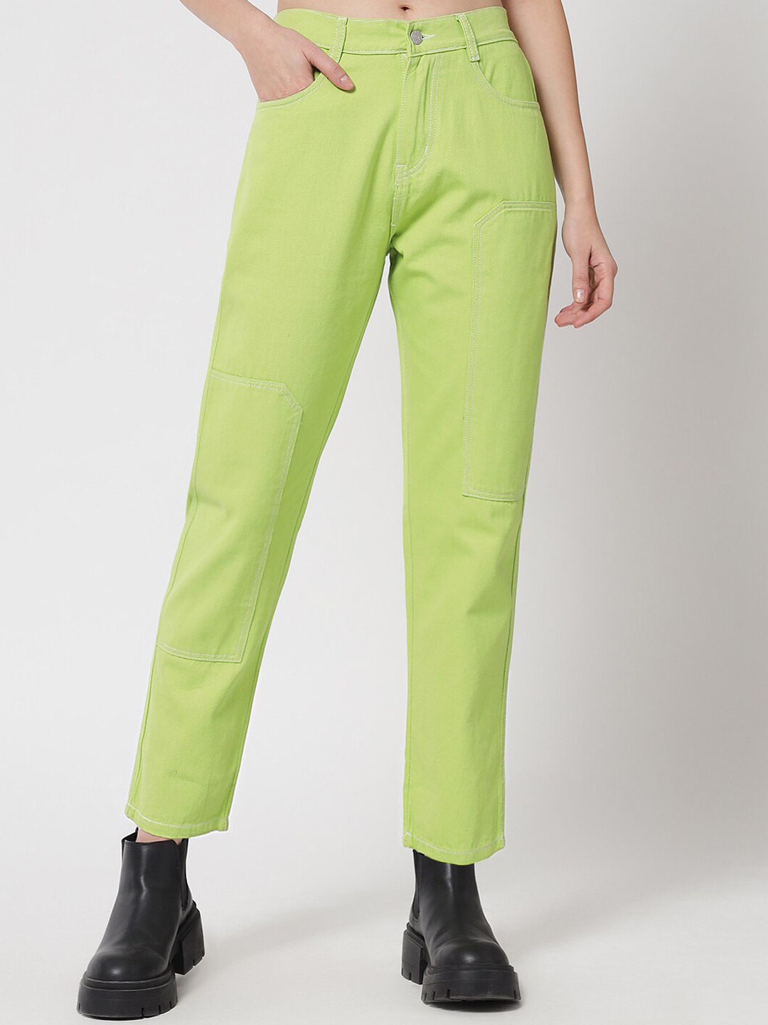 

River Of Design Jeans Women Fluorescent Green Boyfriend Fit High-Rise Jeans
