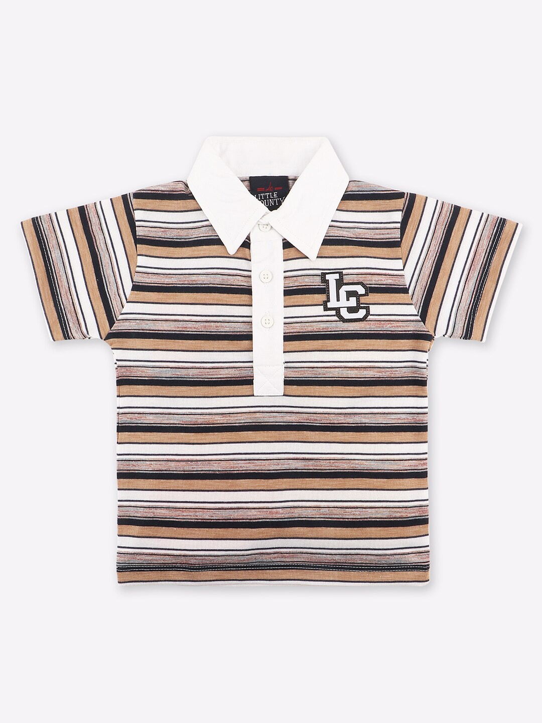 

Little County Boys Khaki Striped Polo Collar T-shirt