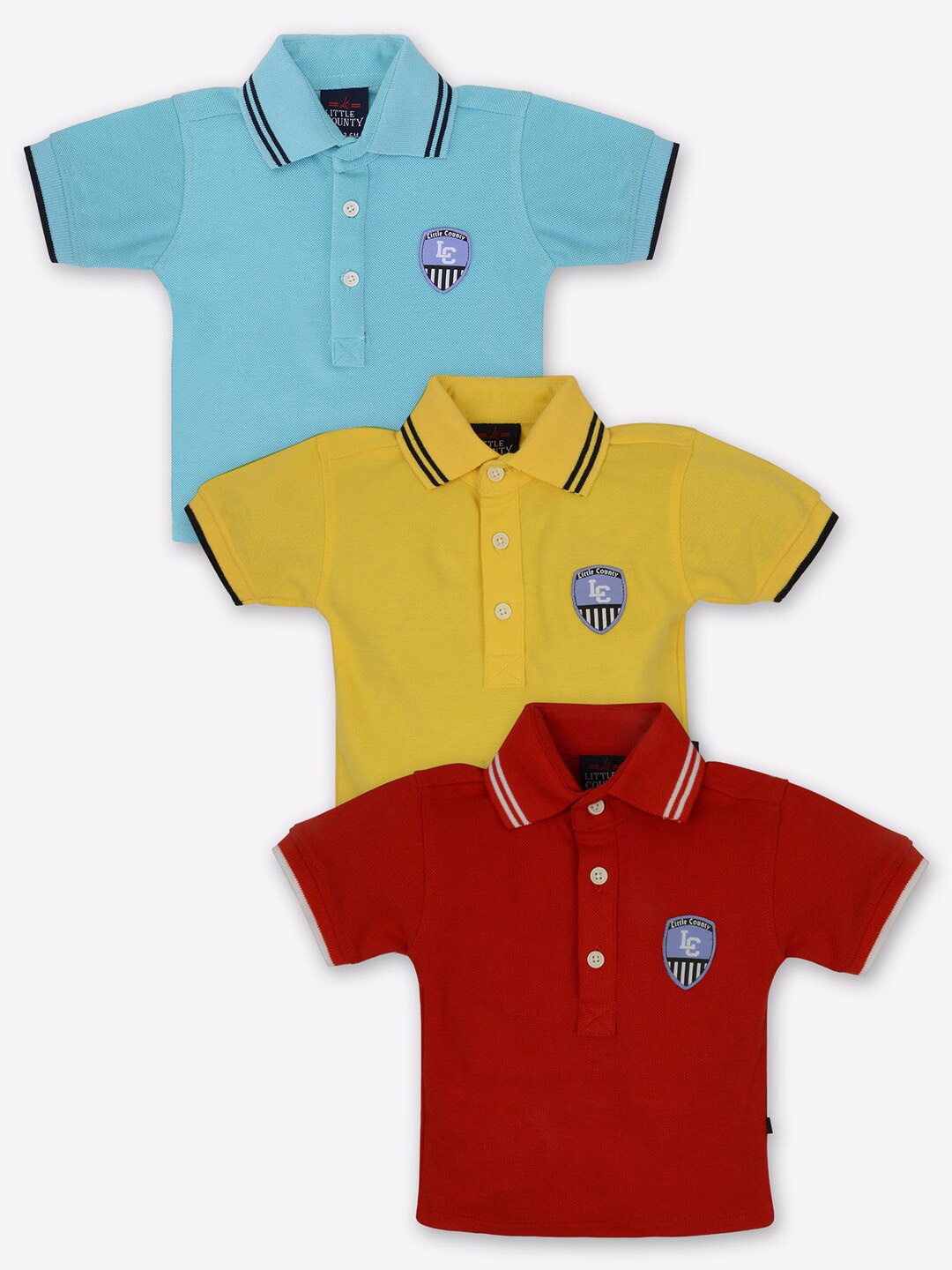 

Little County Boys Blue & Yellow Pack of 3 Polo Collar Cotton T-shirt
