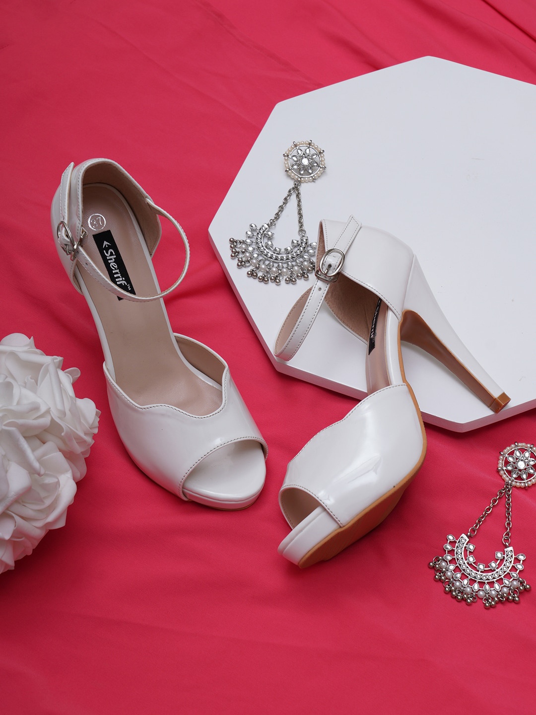 

Sherrif Shoes White Solid Stiletto Peep Toes