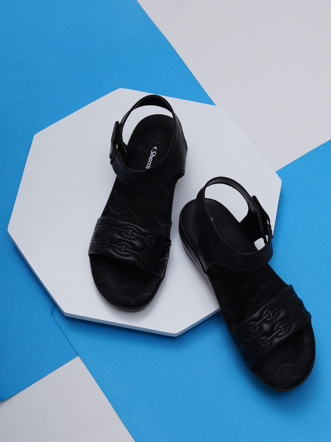 

Sherrif Shoes Women Black Party Block Sandals with Buckles