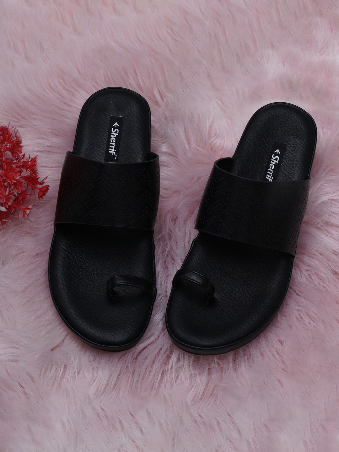 

Sherrif Shoes Black Solid One-Toe Wedges