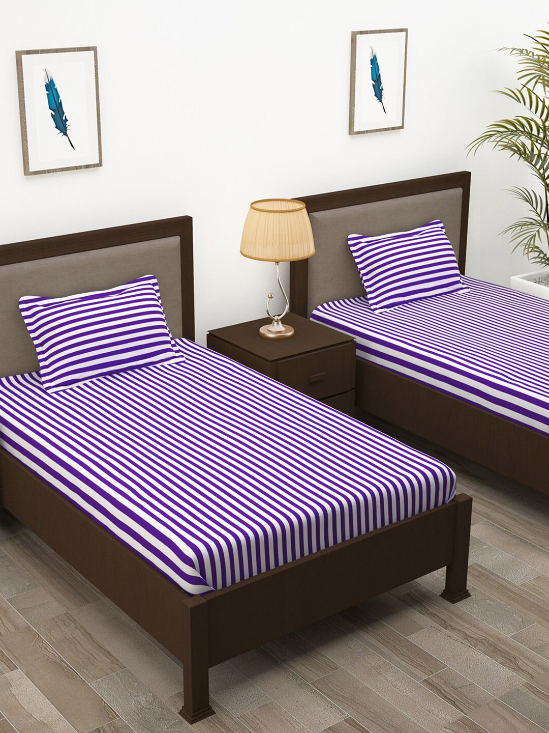 

Story@home Pack Of 2 208 TC Pure Cotton Single Bedsheets & 2 Pillow Covers, Purple