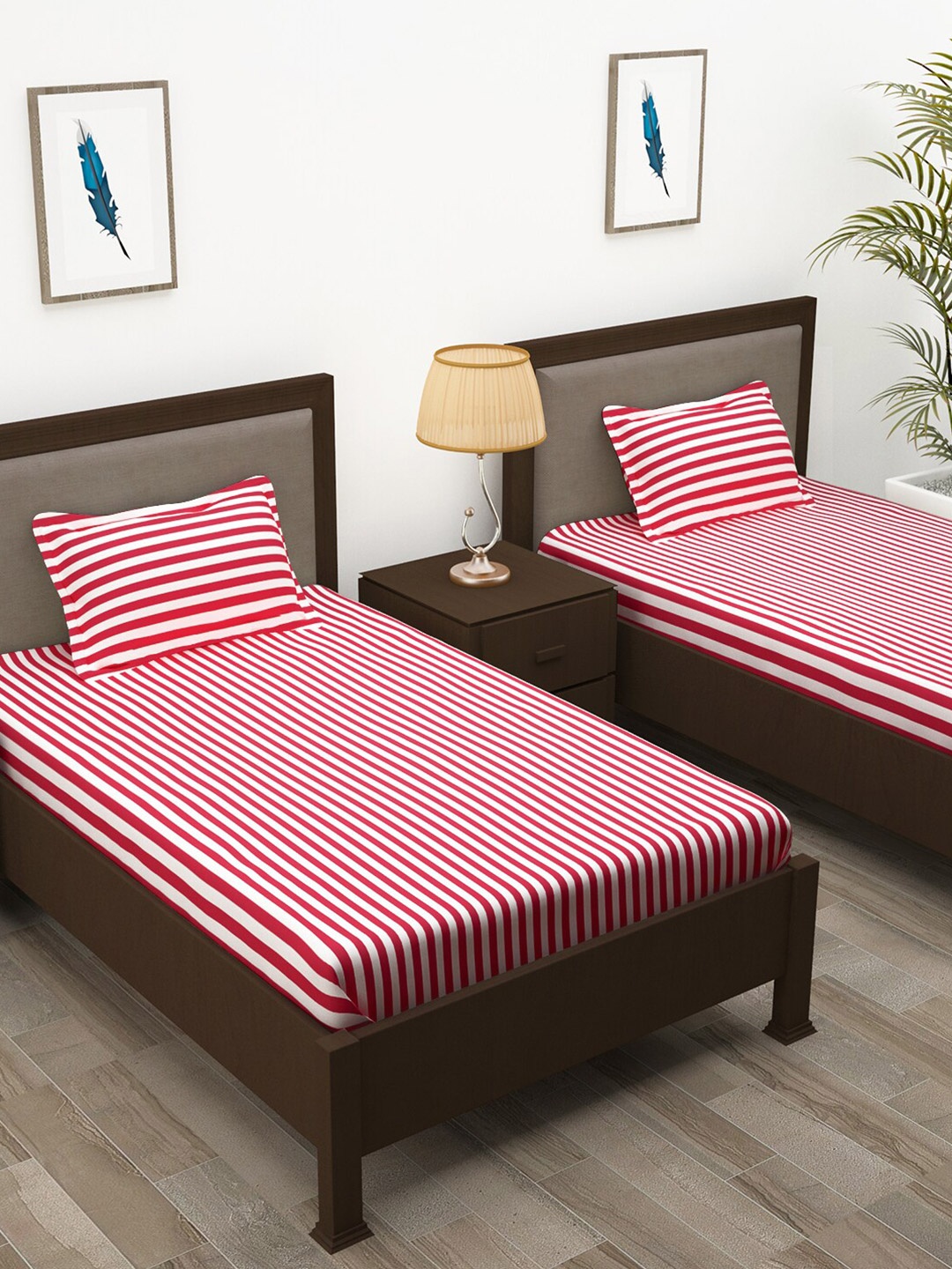 

Story@home Pink & White Striped 210 TC 2 Single Bedsheet with 2 Pillow Covers