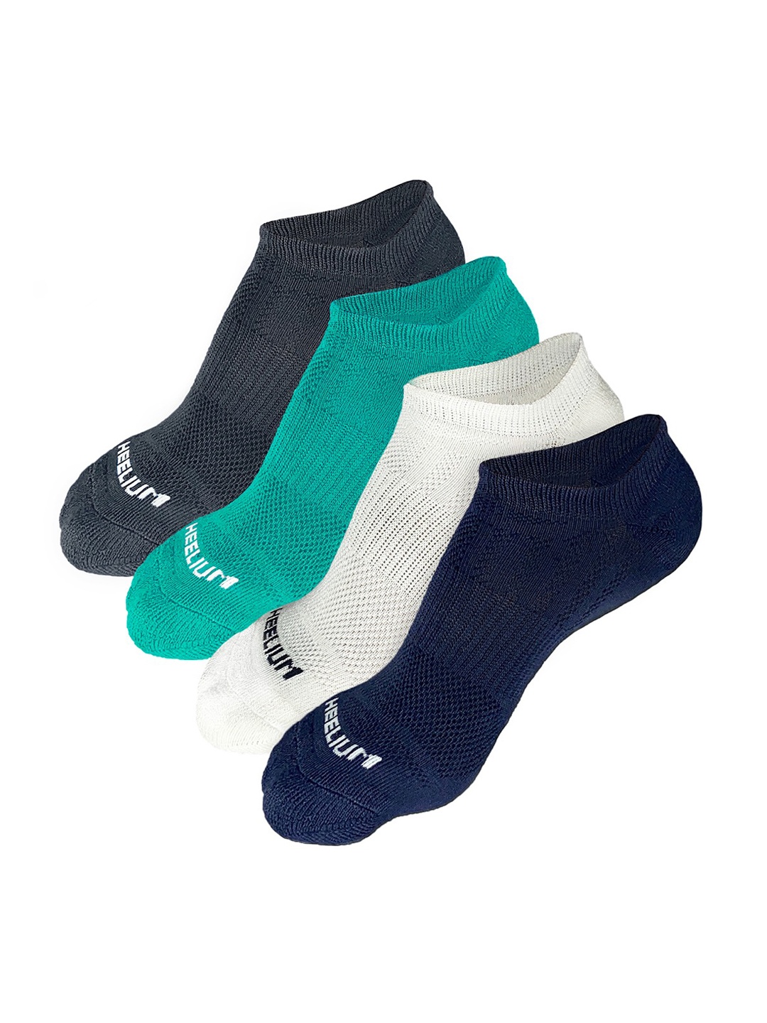 Heelium Men Pack of 4 Odour-Free Padded Base Anti-bacterial Bamboo Ankle Length Socks, Blue