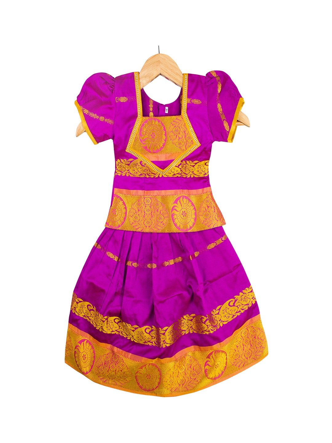 

AMIRTHA FASHION Girls Purple & Golden Art Silk Ready to Wear Lehenga