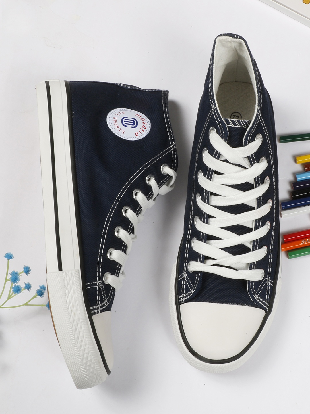 

MOZAFIA Men Canvas Lace-up Casual High Top Sneakers, Navy blue