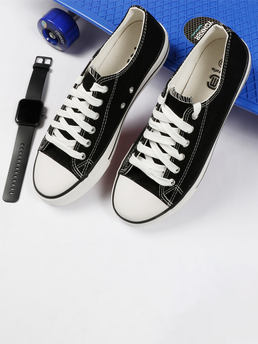 

MOZAFIA Men Canvas Lace-up Casual Low Top Sneakers, Black
