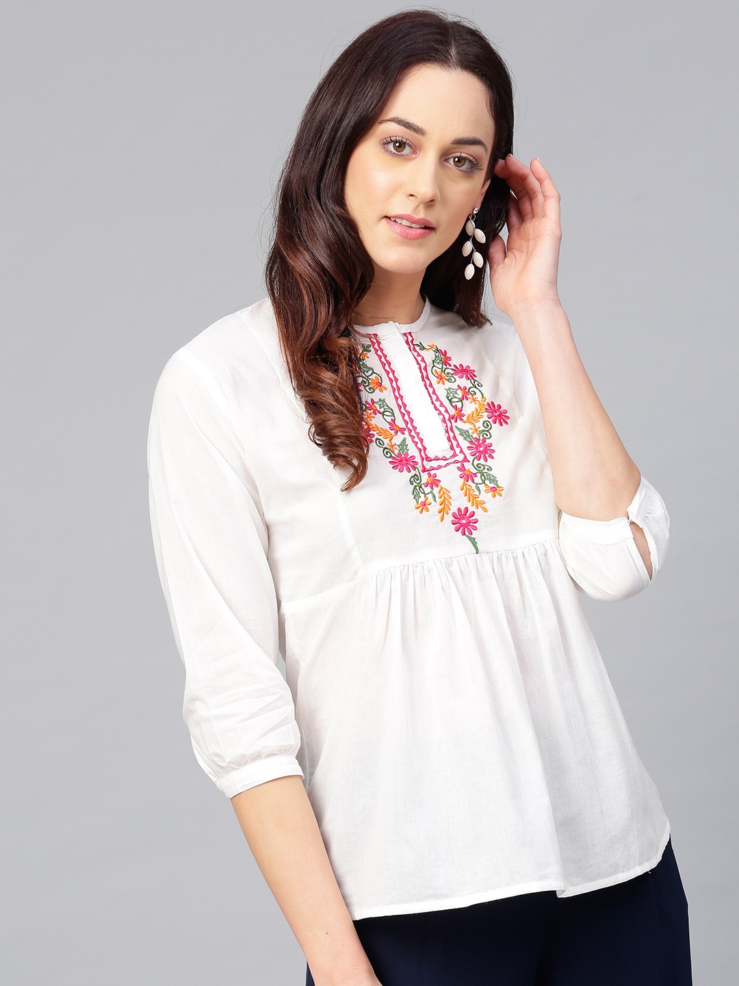 

Bhama Couture White Tunic with Embroidered Detail
