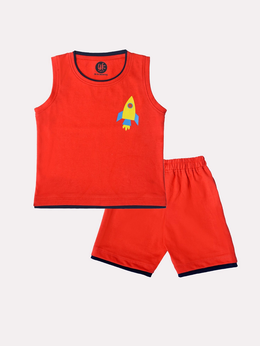 

YK Infant Boys Red Rocket Graphic Sleeveless T-shirt with Shorts