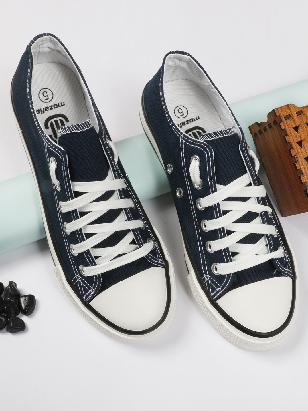 

MOZAFIA Women Canvas Lace-up Casual Low Top Canvas Sneakers, Navy blue