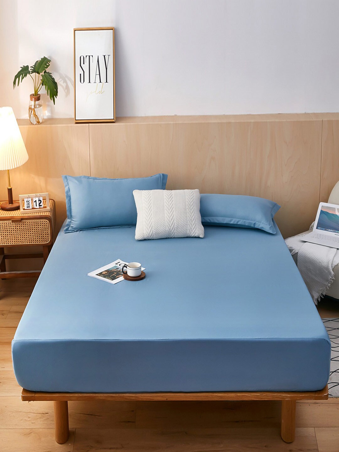

JC HOME Blue Solid 160 TC King Size Bedsheet