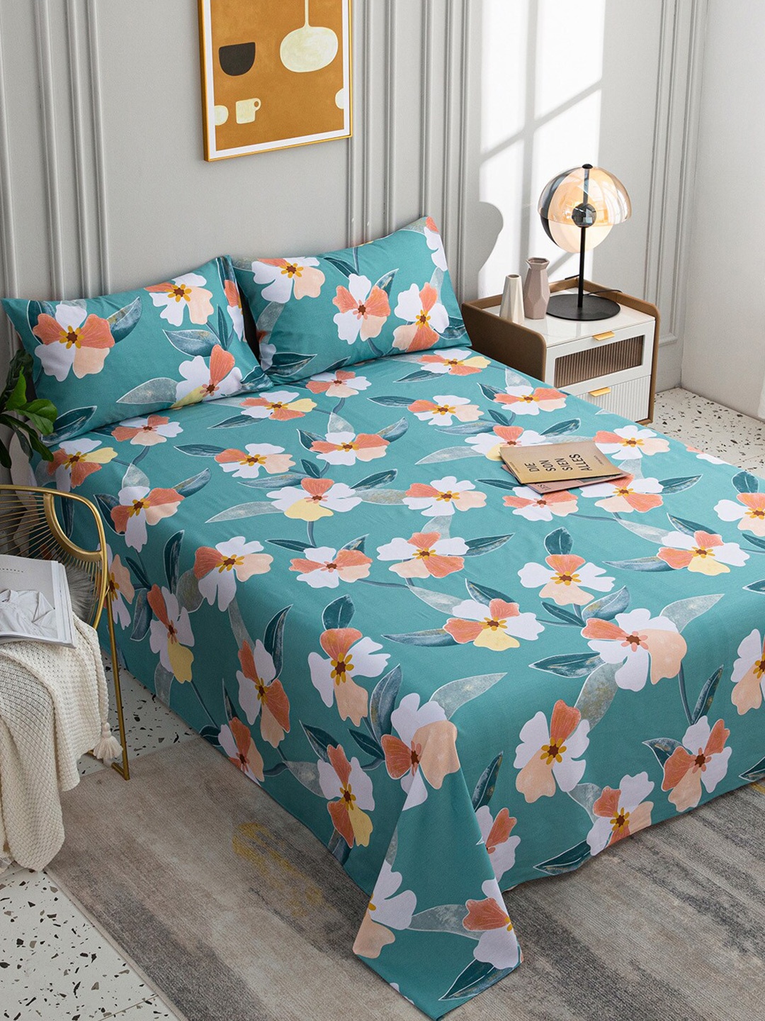 

JC Collection Blue & White Floral 200 TC King Bedsheet with 2 Pillow Covers