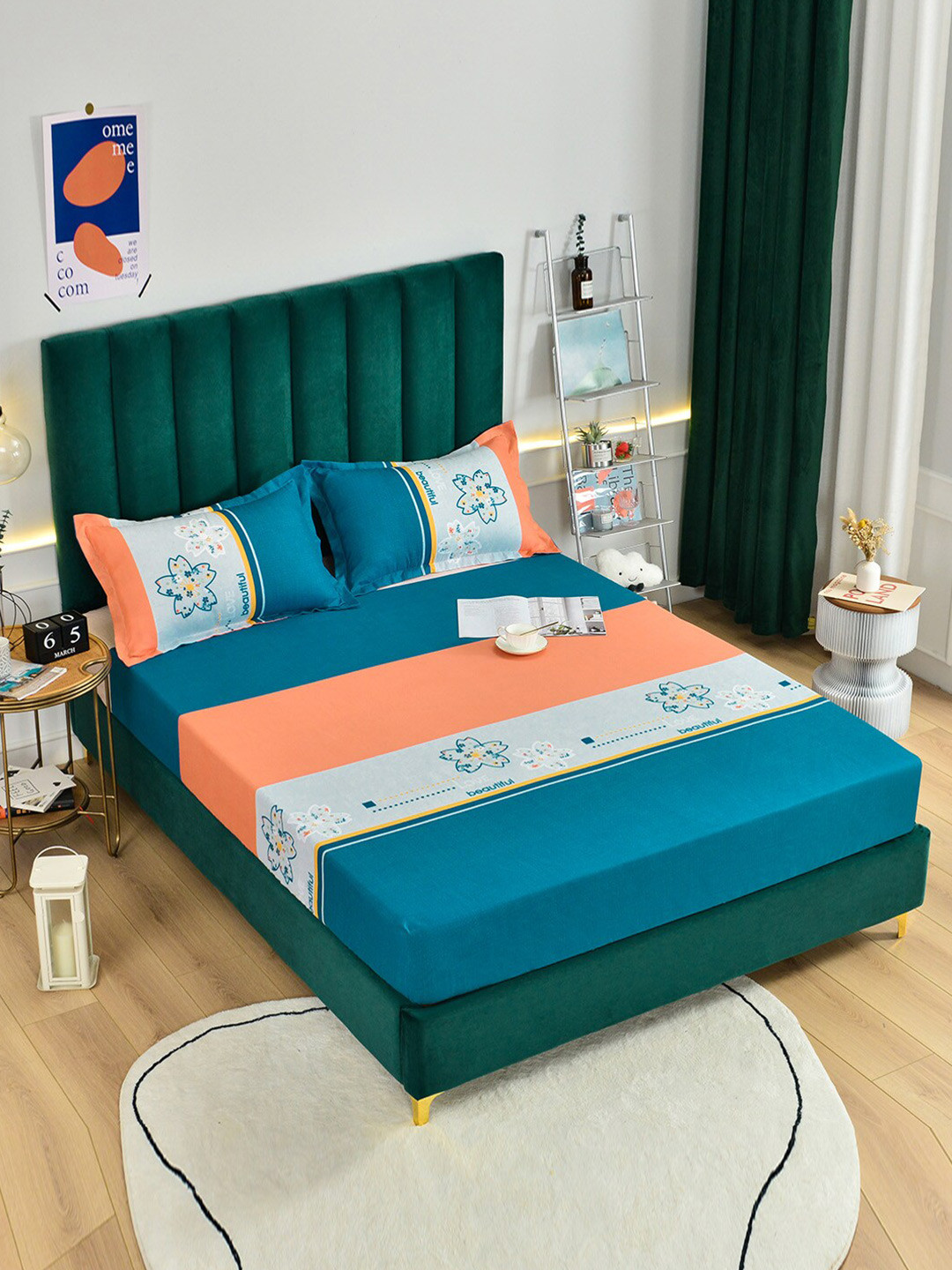 

JC Collection Orange & Grey Geometric Printed 160 TC Single Bedsheet