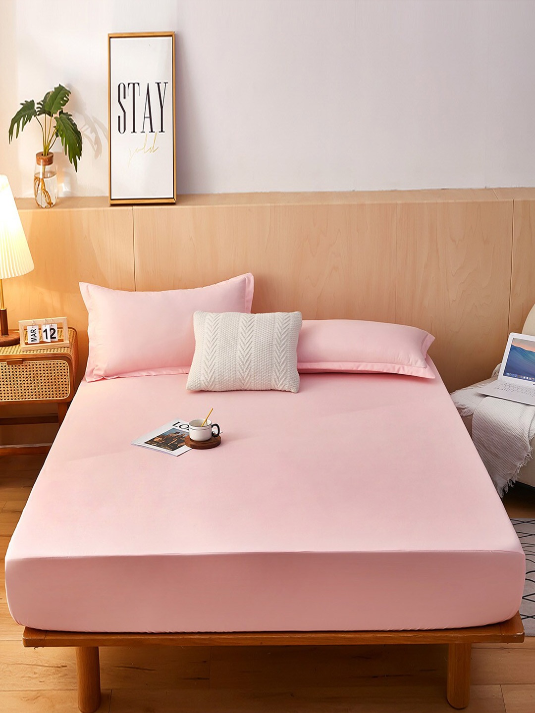

JC HOME Pink Solid 160 TC King Size Bedsheet