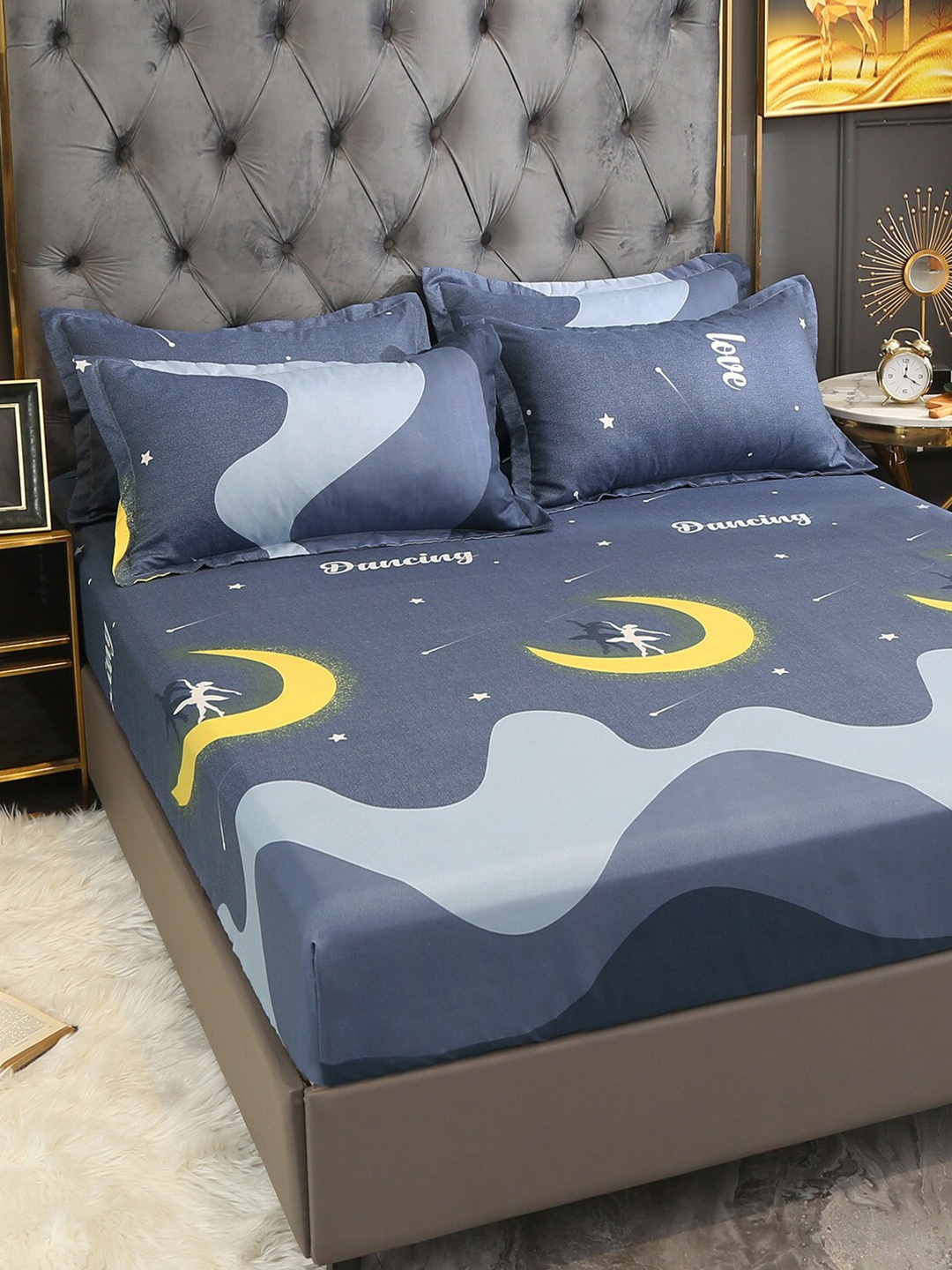 

JC Collection Grey & Yellow Graphic 160 TC Fitted Single Bedsheet