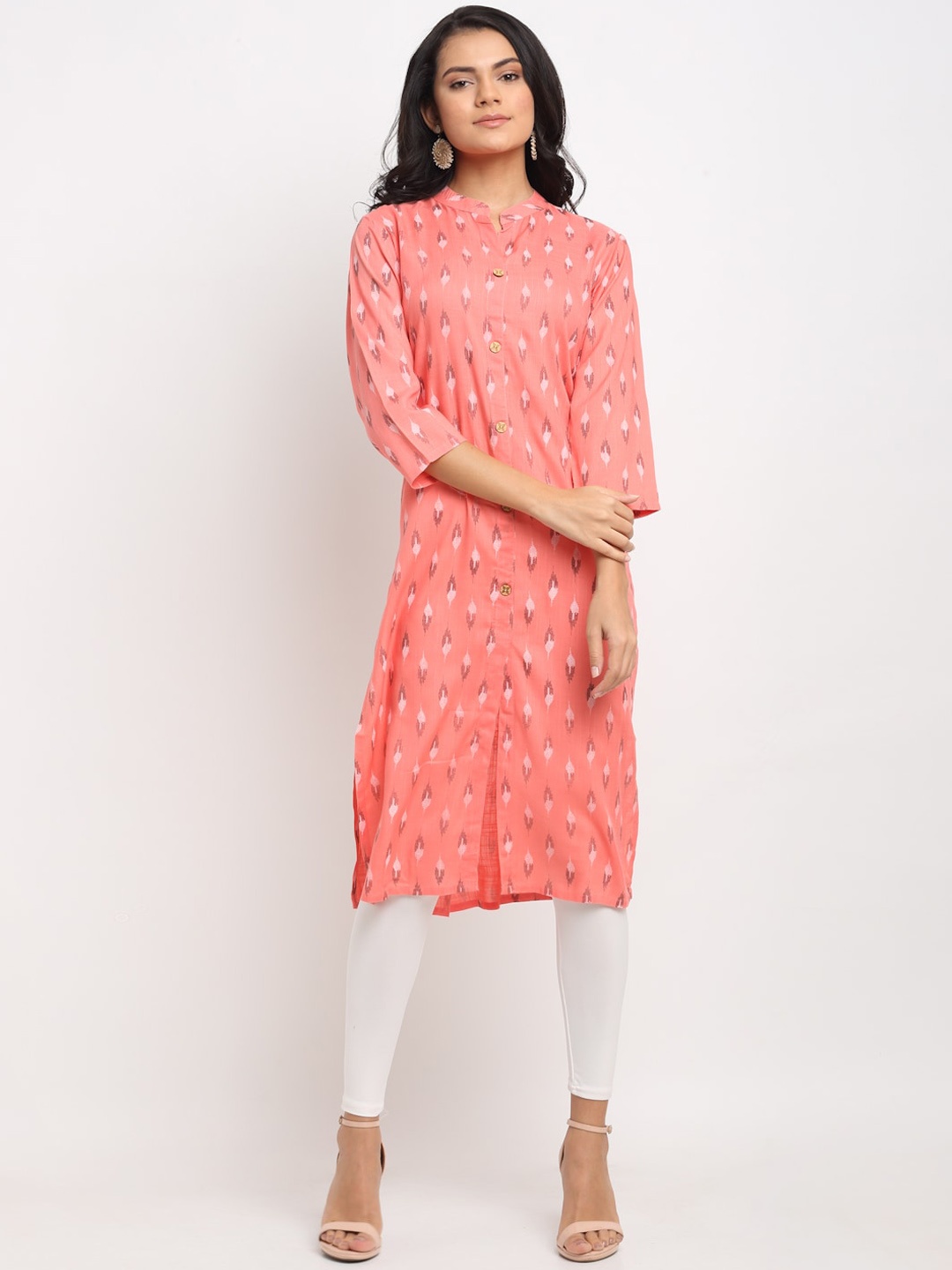 

Aujjessa Women Peach-Coloured Ethnic Motifs Jacquard Kurta