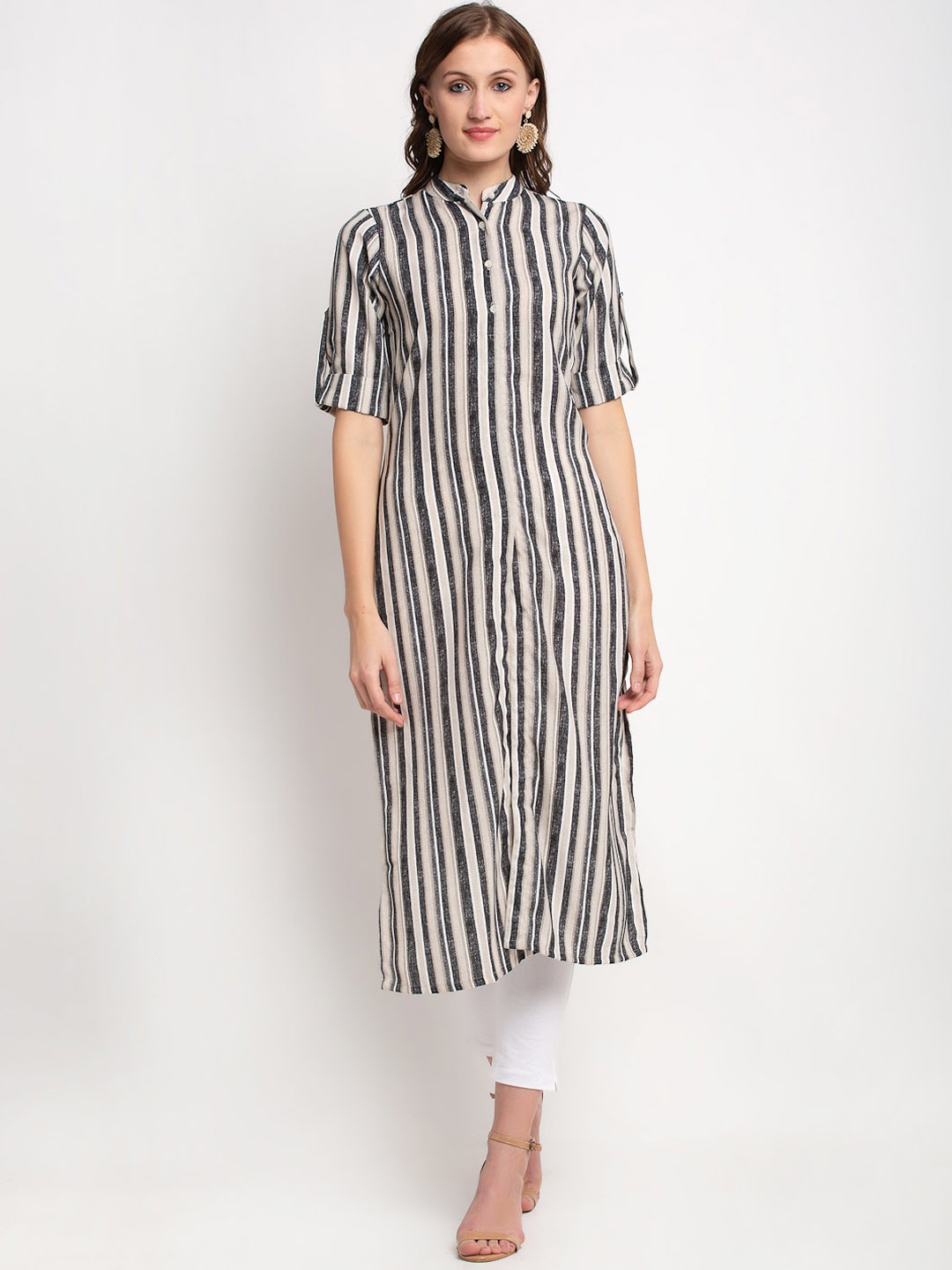 

Aujjessa Women Beige Striped Pathani Kurta