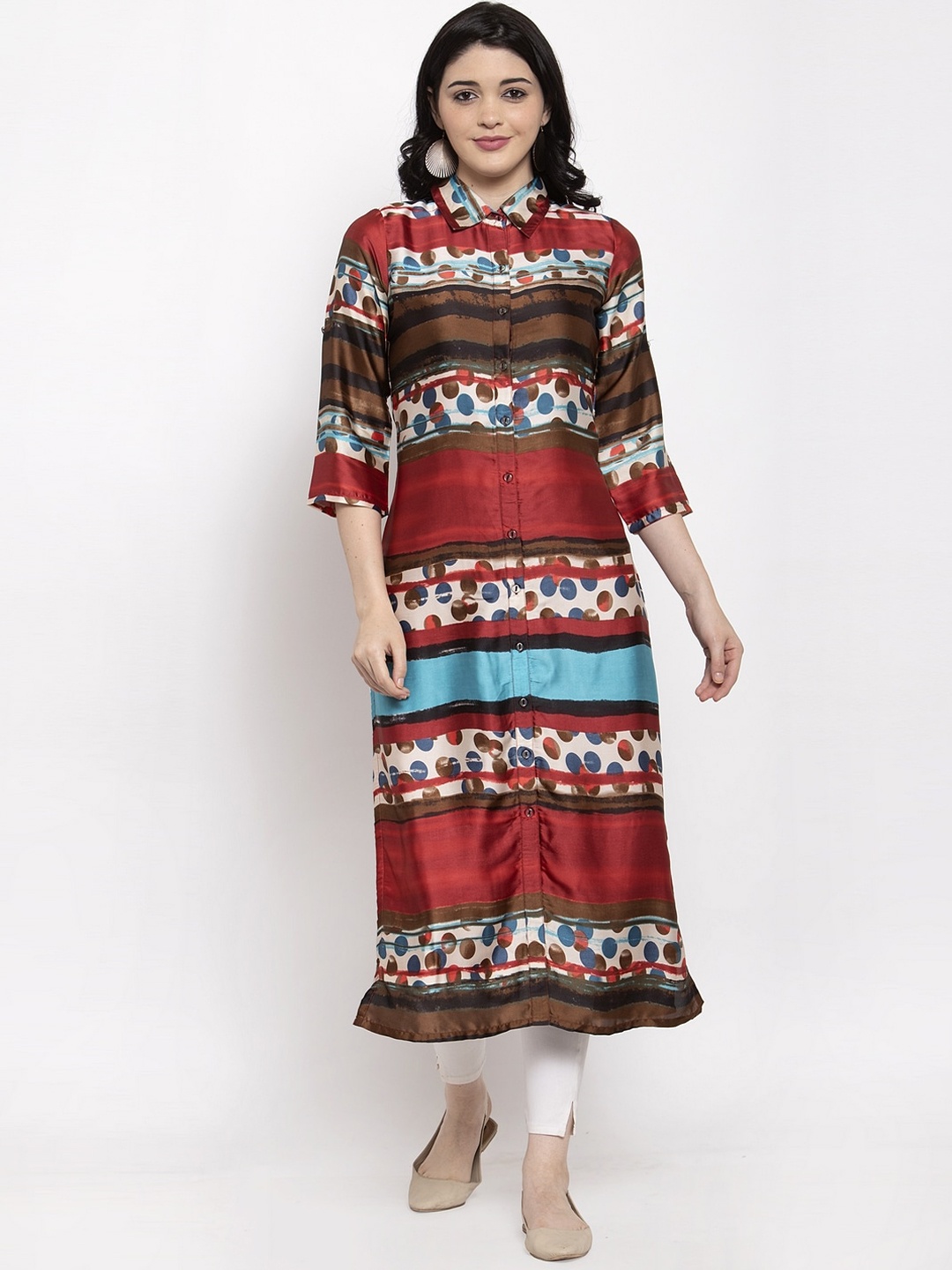 

Aujjessa Women Maroon Printed Satin Pathani Kurta