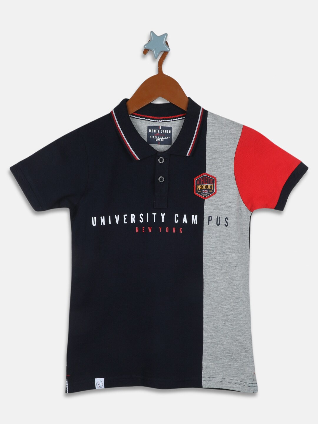 

Monte Carlo Boys Navy Blue Typography Colourblocked Polo Collar T-shirt