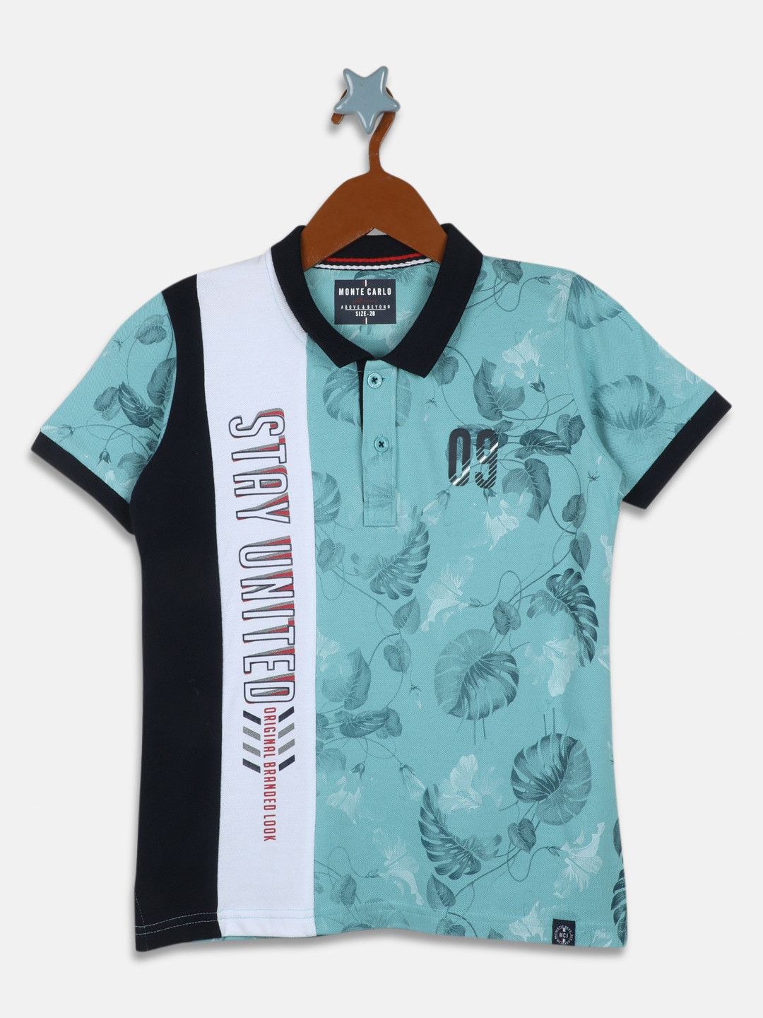 

Monte Carlo Boys Sea Green Printed Polo Collar T-shirt