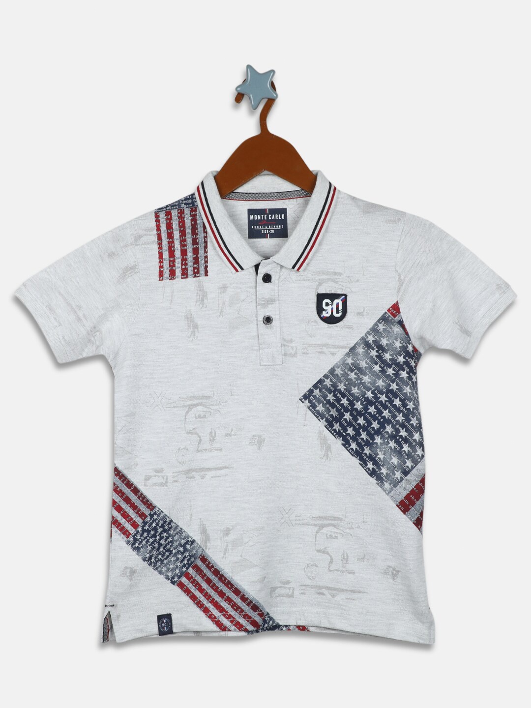 

Monte Carlo Boys Grey Melange Printed Polo Collar T-shirt