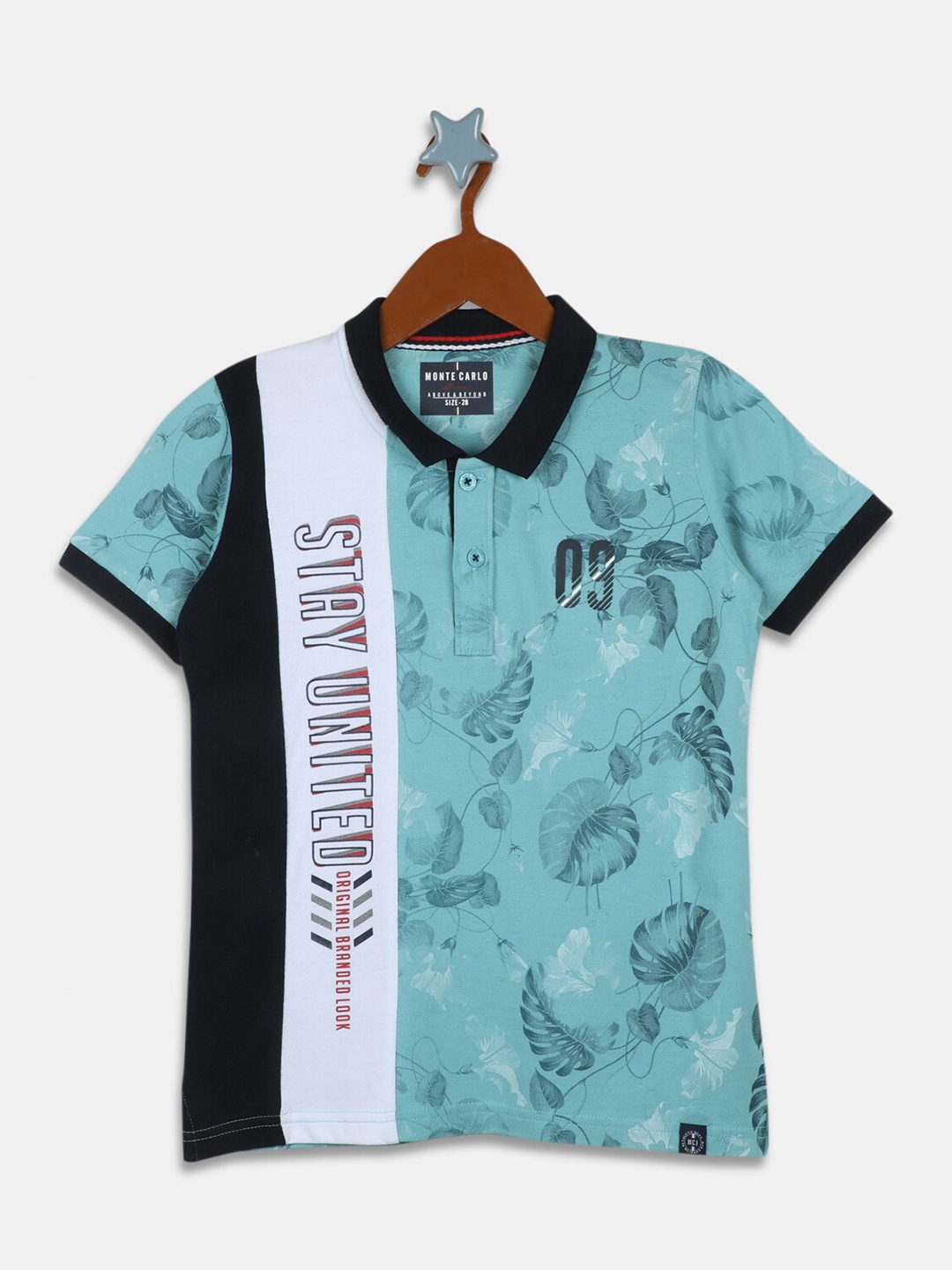 

Monte Carlo Boys Sea Green Printed Polo Collar T-shirt